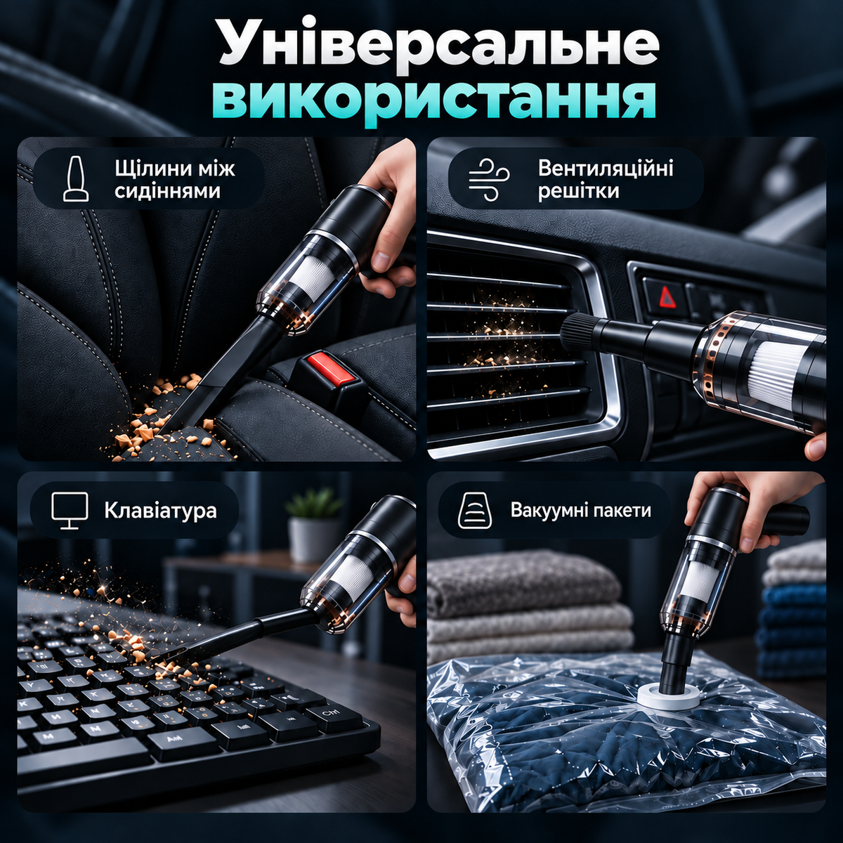 Пилосос автомобільний ручний акумуляторний з реверсним режимом видування 6500 Па USB Type-C-thumbmail-5