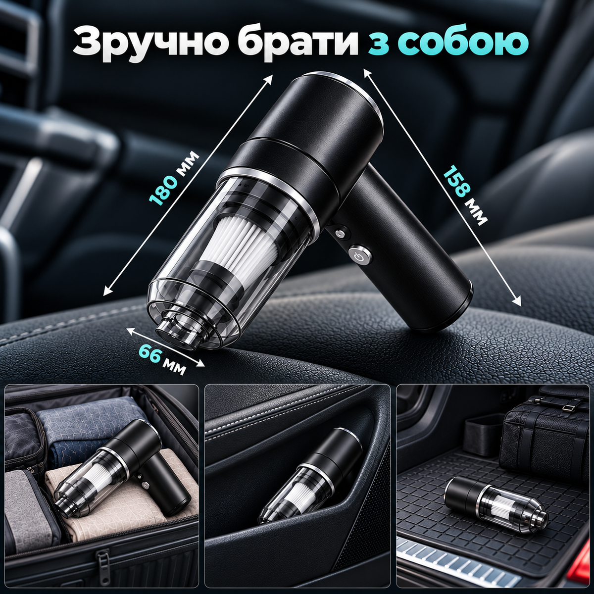 Пилосос автомобільний ручний акумуляторний з реверсним режимом видування 6500 Па USB Type-C-thumbmail-6