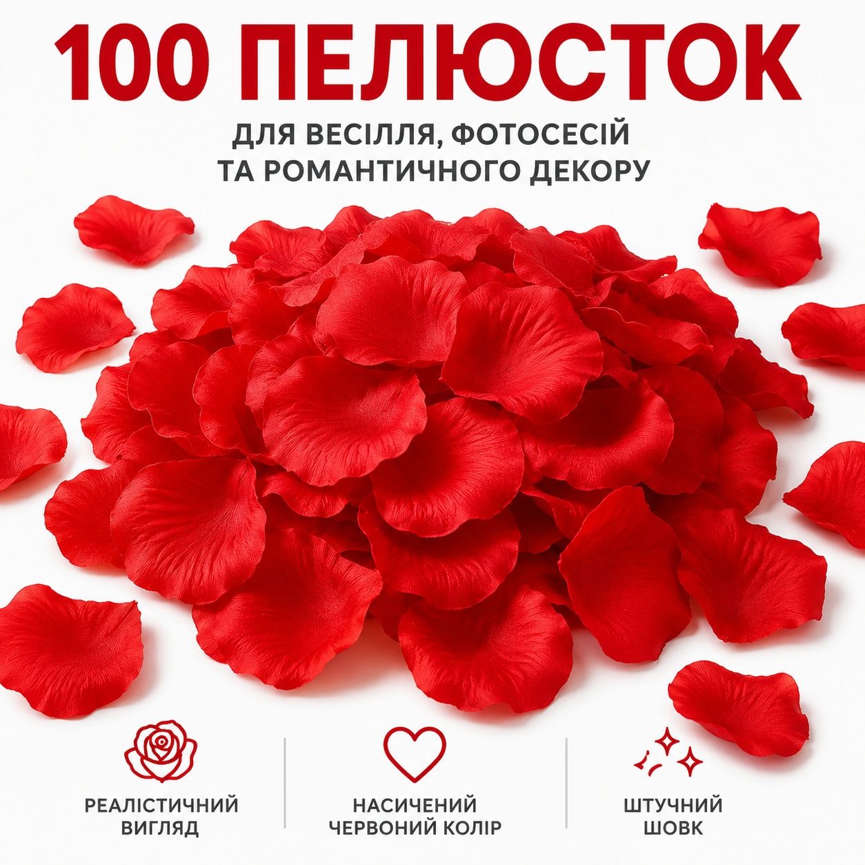Декоративні пелюстки троянд із штучного шовку, 100 шт, червоні