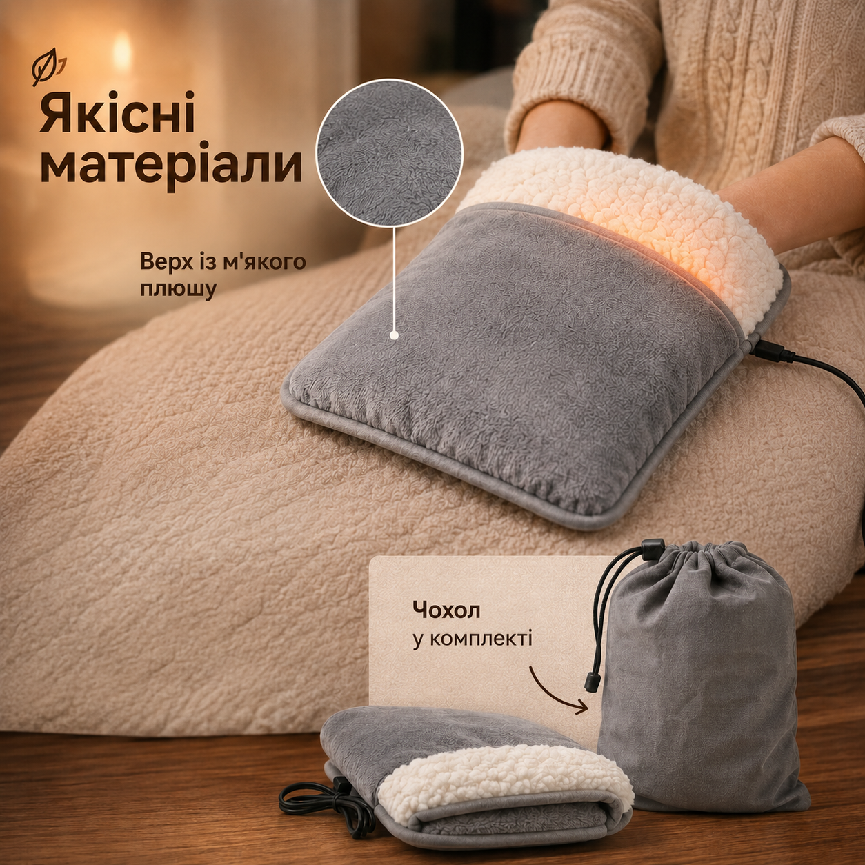 Електрична грілка для ніг, з USB-підігрівом, 29 × 29 см, сіра