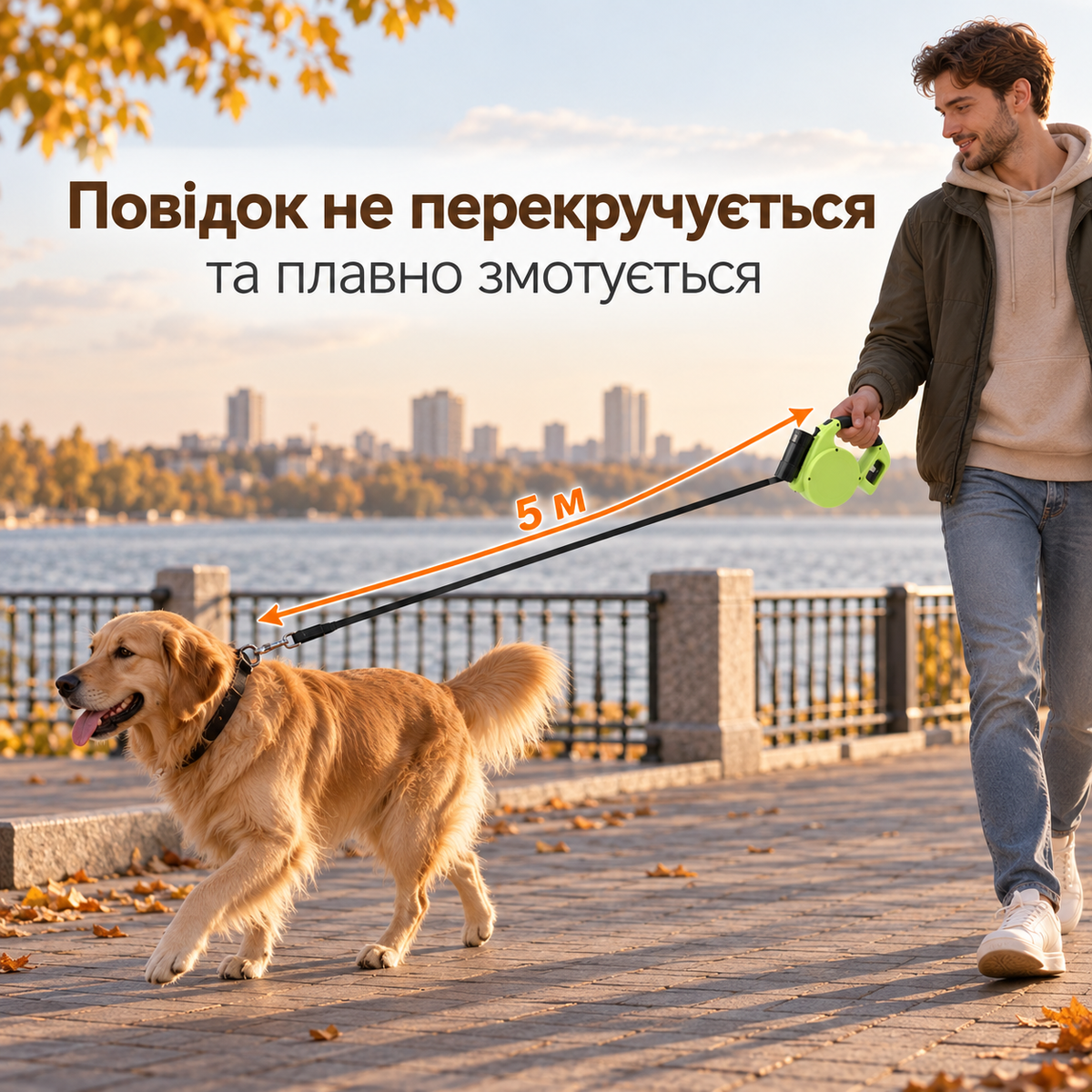 Автоматичний повідок для собак рулетка 5 м з LED-ліхтариком і контейнером для пакетів