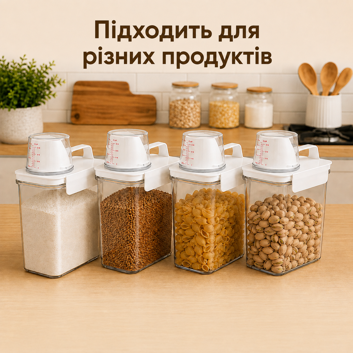 Контейнер для порошку, круп і сипучих продуктів, 1,1 л, з герметичною кришкою та мірним стаканчиком 150 мл-thumbmail-2