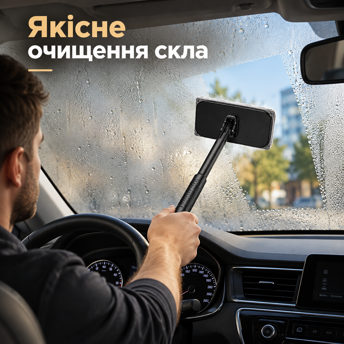 Щітка від запотівання для очищення скла автомобіля 46 см, з мікрофіброю, поворотною головкою 180° і розпилювачем