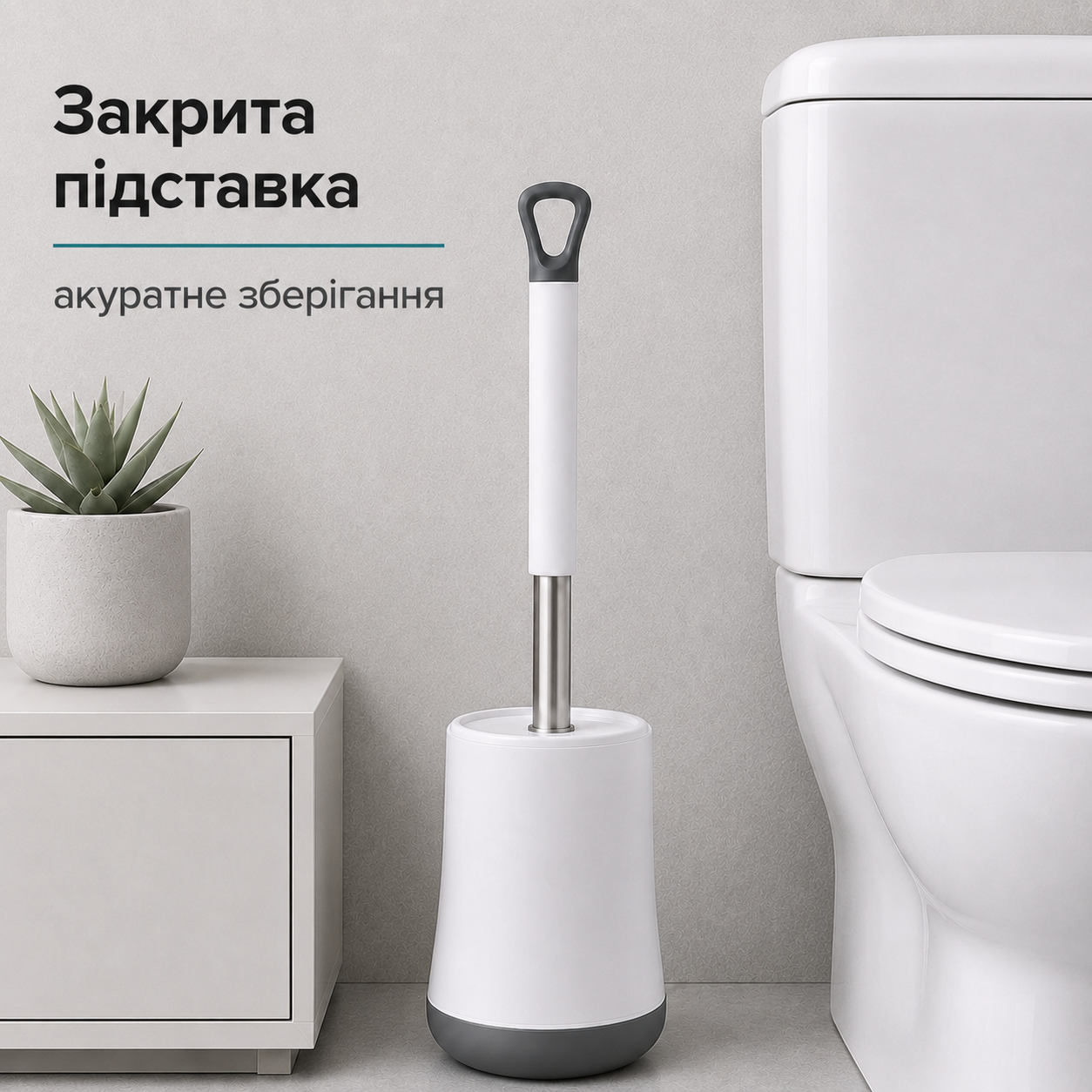 Туалетний йоржик із силіконовою щіткою та закритою вентильованою підставкою, білий-thumbmail-2