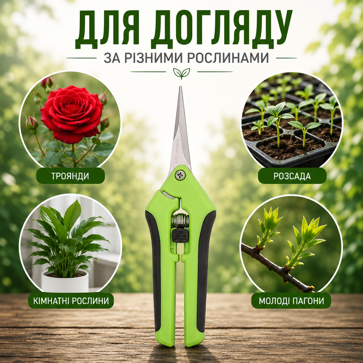 Садові ножиці для обрізки рослин з лезами з нержавіючої сталі, пружинним механізмом та замком-фіксатором, 17 см-thumbmail-3
