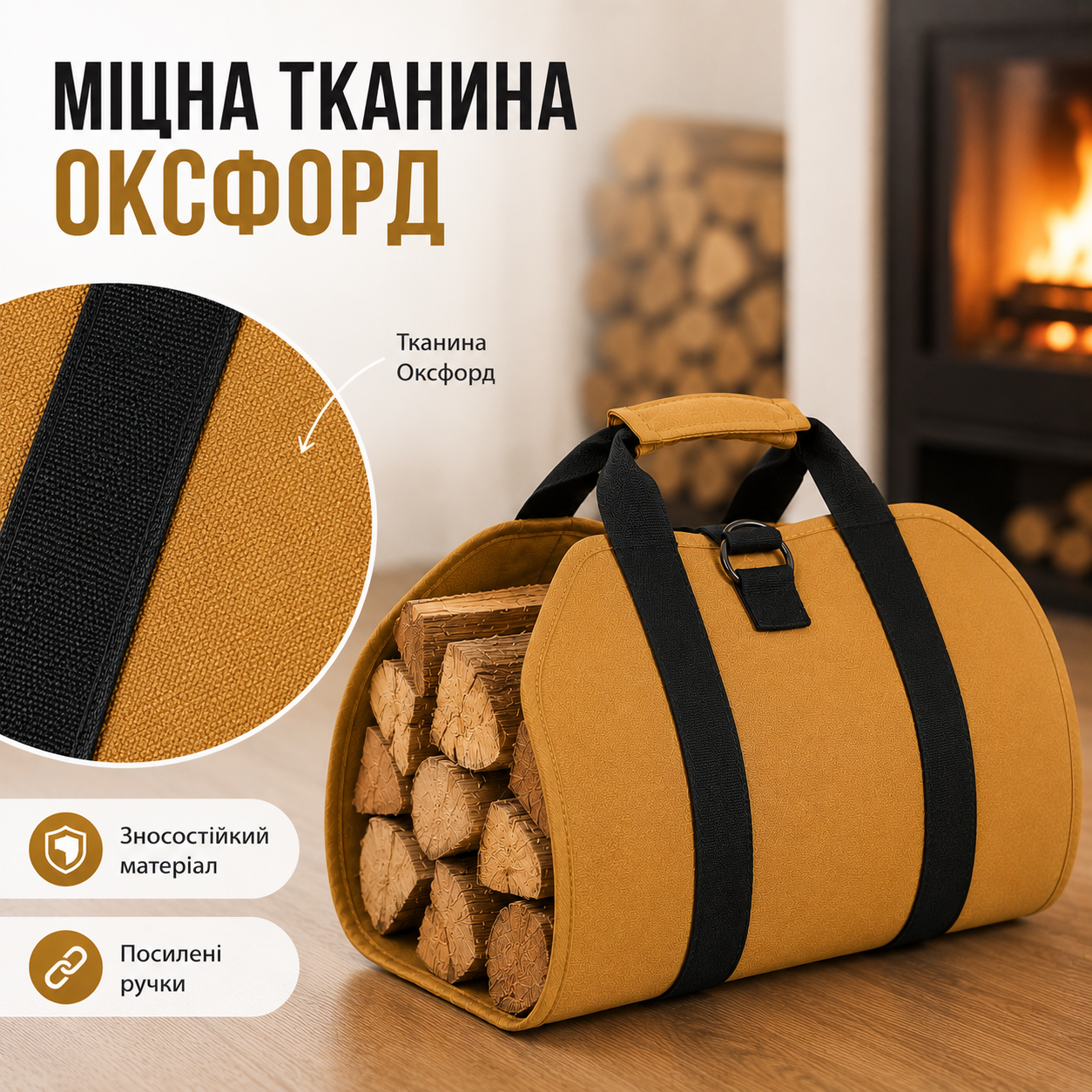 Сумка для перенесення дров та садового сміття з тканини Oxford 80×45 см, складна, хакі-thumbmail-3
