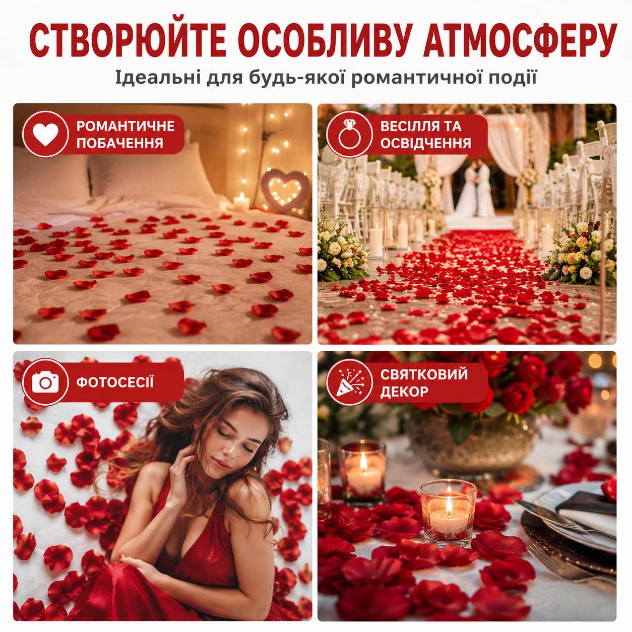 Декоративні пелюстки троянд із штучного шовку, 100 шт, червоні-thumbmail-3