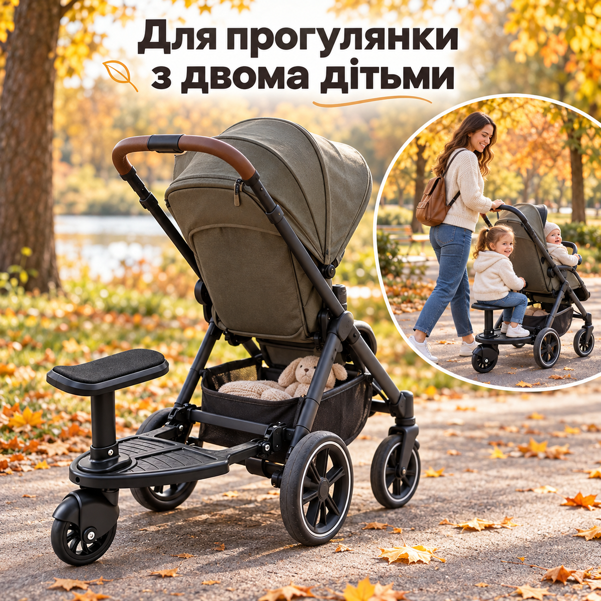Підніжка для дитячої коляски з сидінням і ремінцем, платформа для другої дитини-thumbmail-2