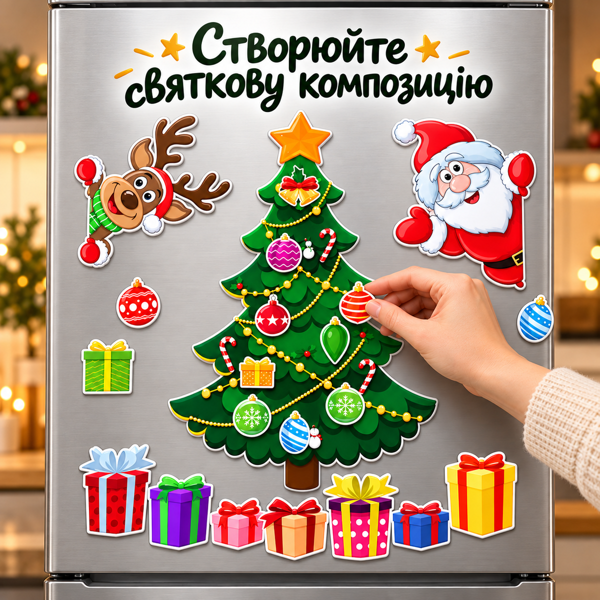 Новорічні магніти на холодильник для металевих поверхонь, магнітна новорічна ялинка на холодильник-thumbmail-2