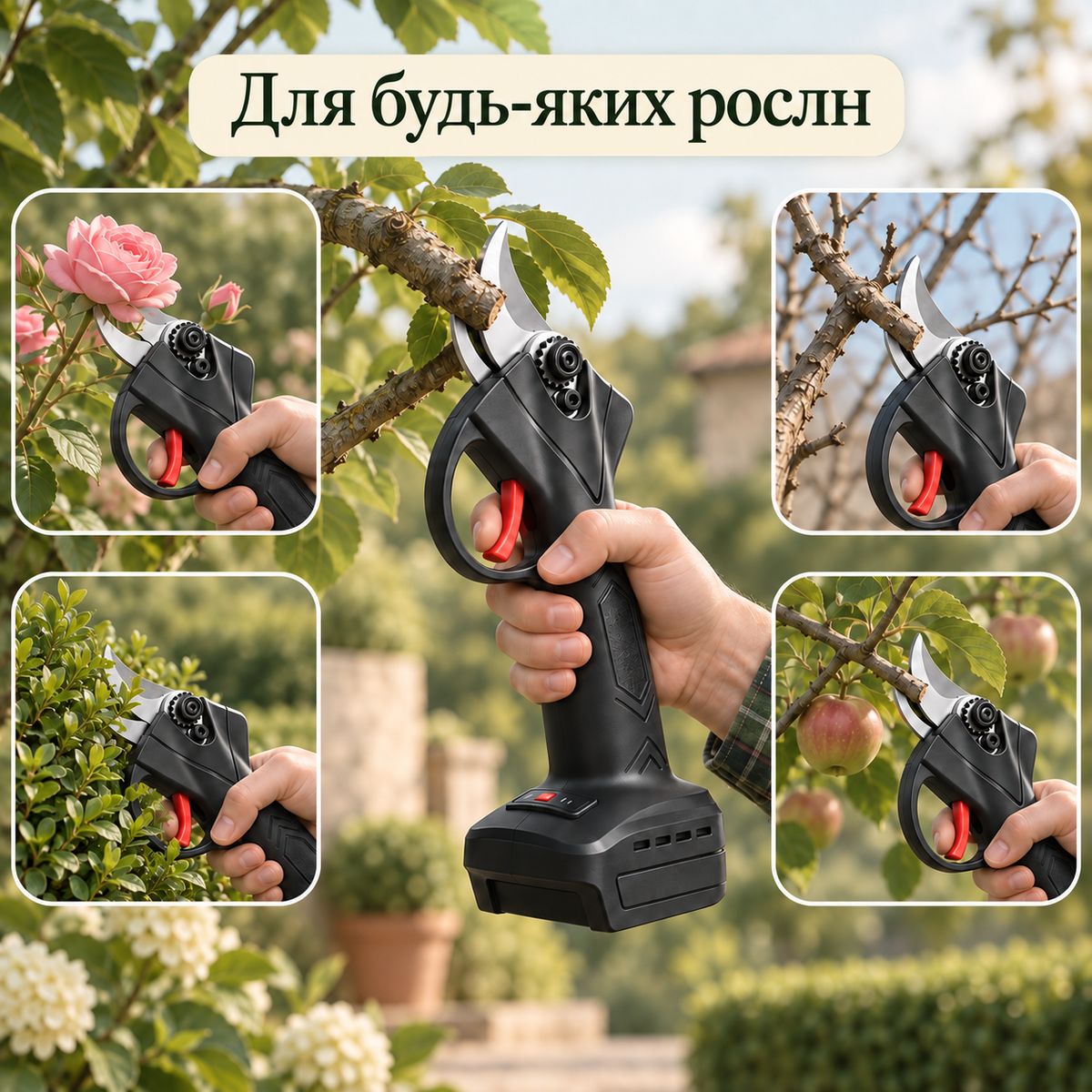 Акумуляторний секатор для обрізання гілок діаметр зрізу до 30 мм, 2 акумулятори 2000 мАг, леза зі сталі SK5