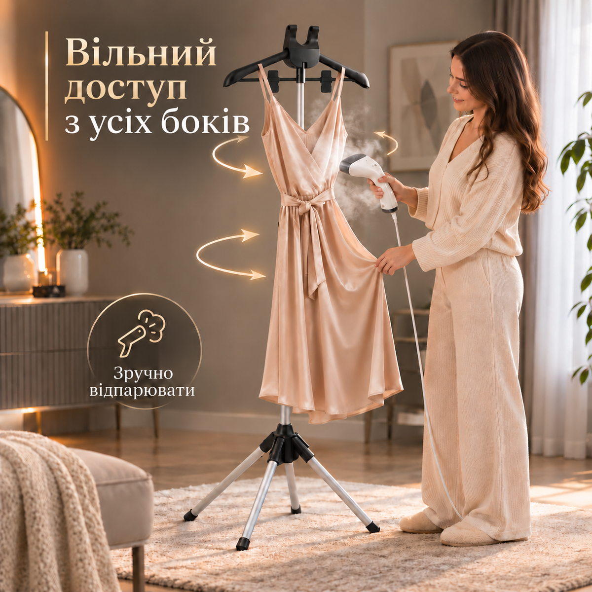 Підлогова стійка для відпарювання одягу, телескопічна основа 83–160 см-thumbmail-2