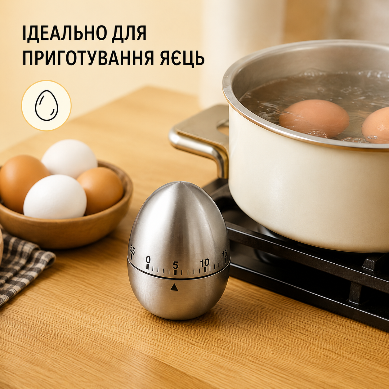Кухонний механічний таймер до 60 хвилин без батарейок, нержавіюча сталь, сріблястий-thumbmail-2