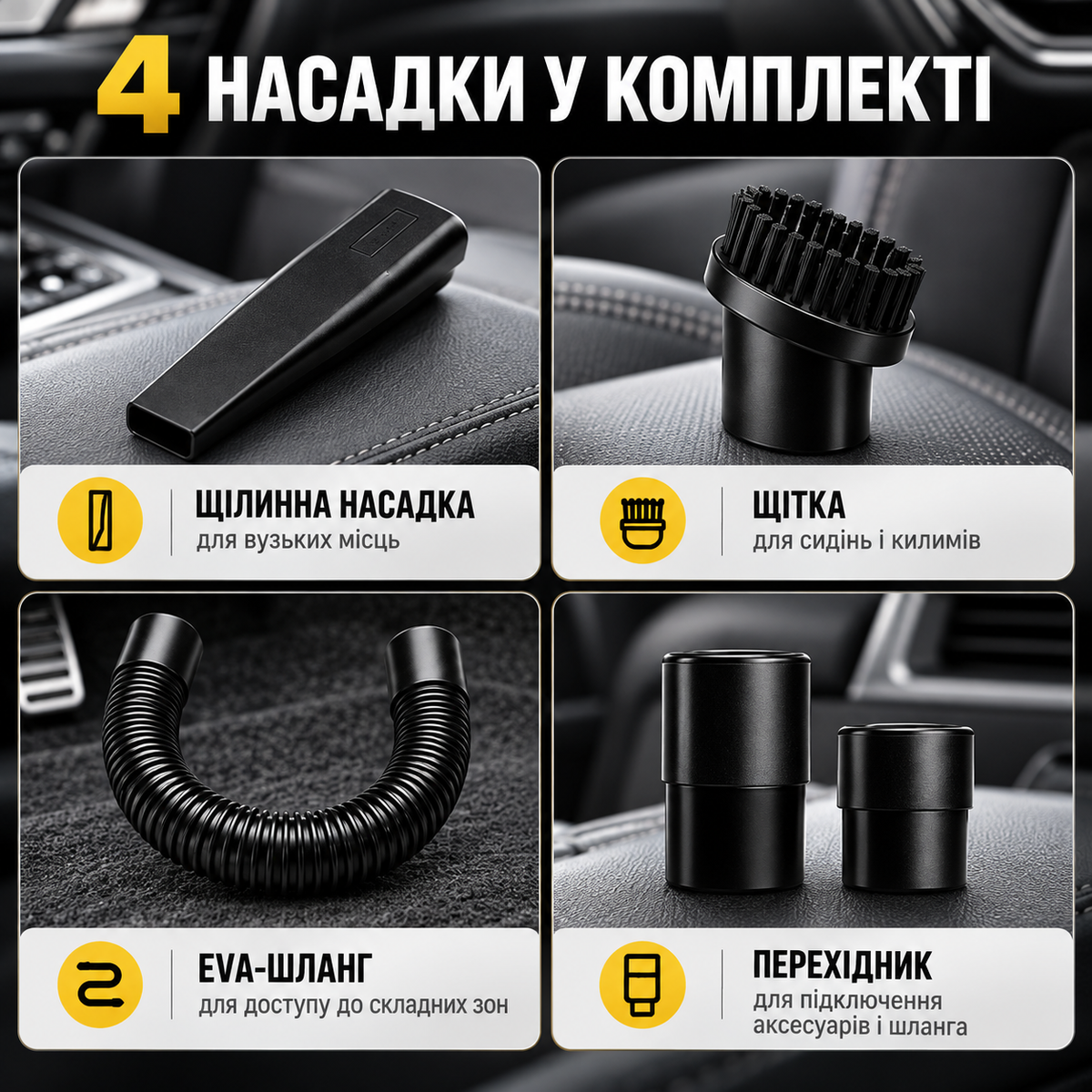 Автомобільний пилосос ручний з насадками кабель 2,8 м