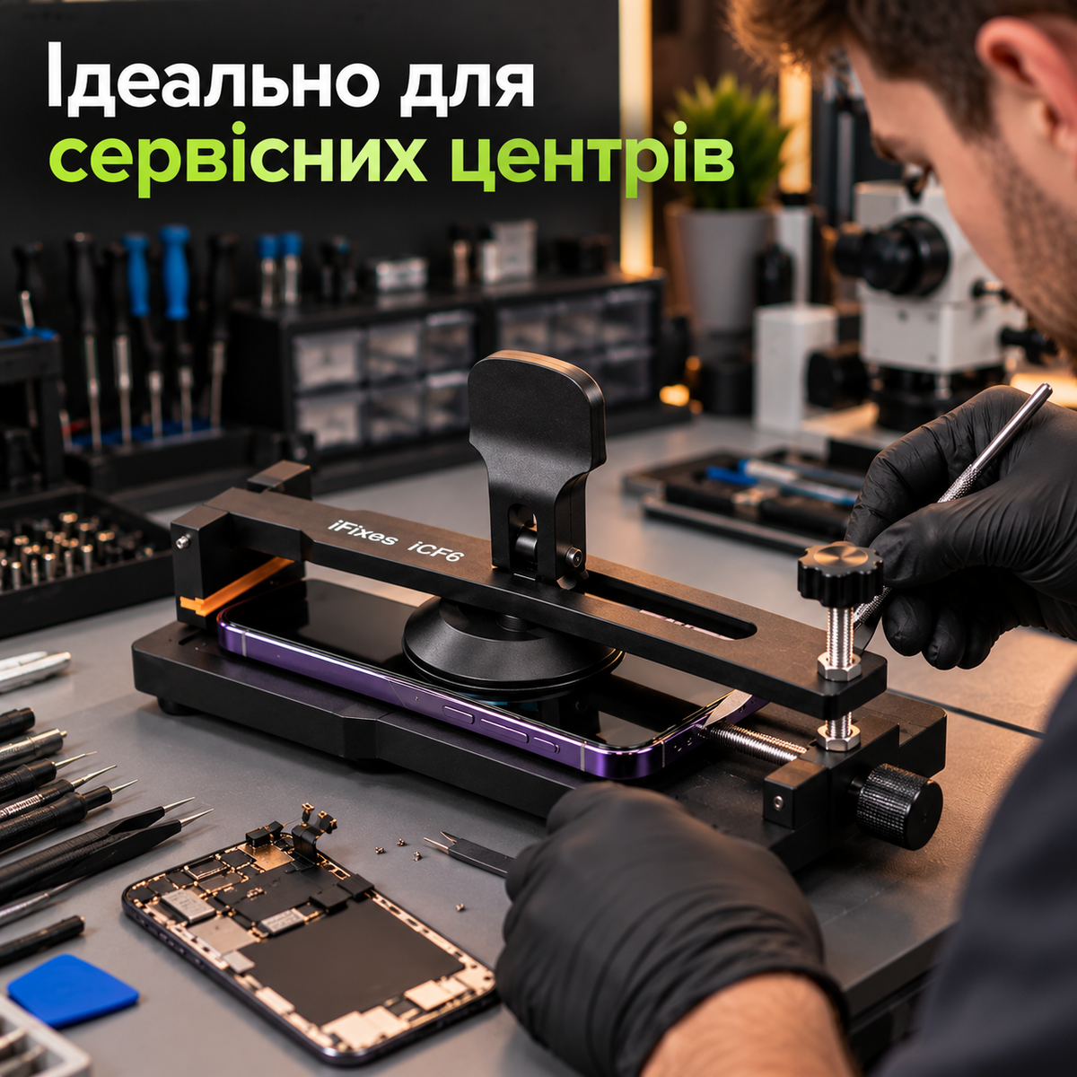 Тримач для зняття дисплея смартфона, модель iFixes iCF6, з вакуумною присоскою та регульованим притиском-thumbmail-3