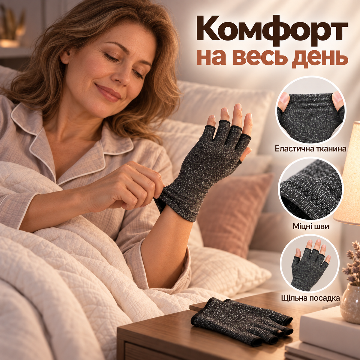 Компресійні рукавички з відкритими пальцями від артриту, бавовна з еластаном, підтримка зап'ястка, сірі-thumbmail-3