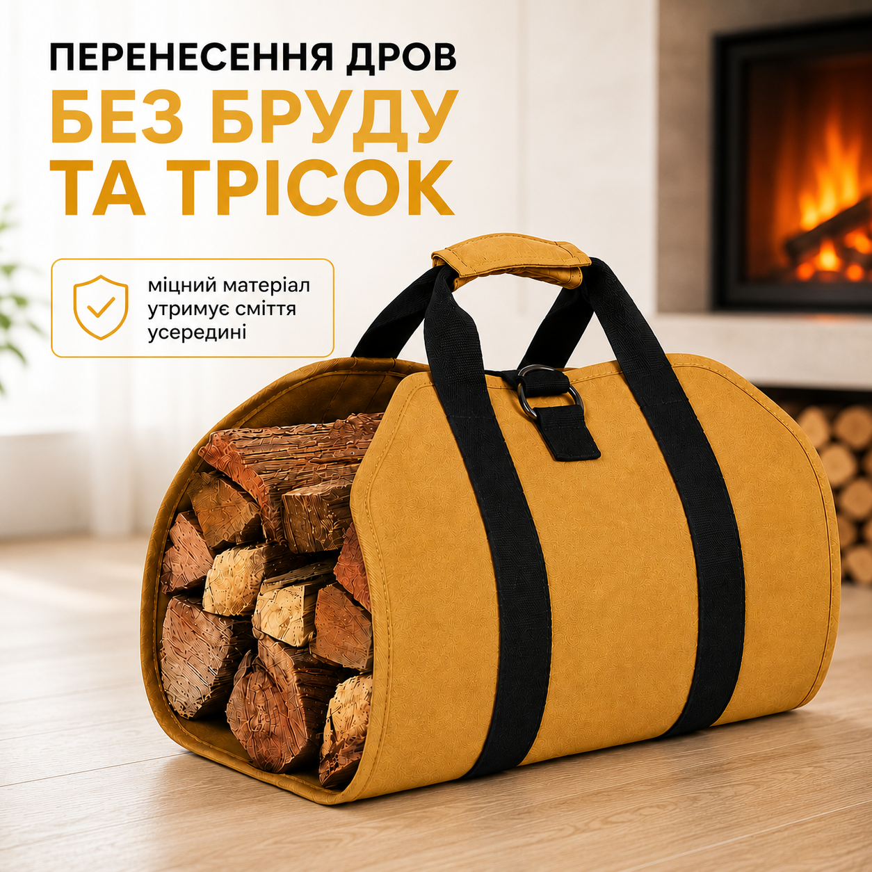 Сумка для перенесення дров та садового сміття з тканини Oxford 80×45 см, складна, хакі-thumbmail-4