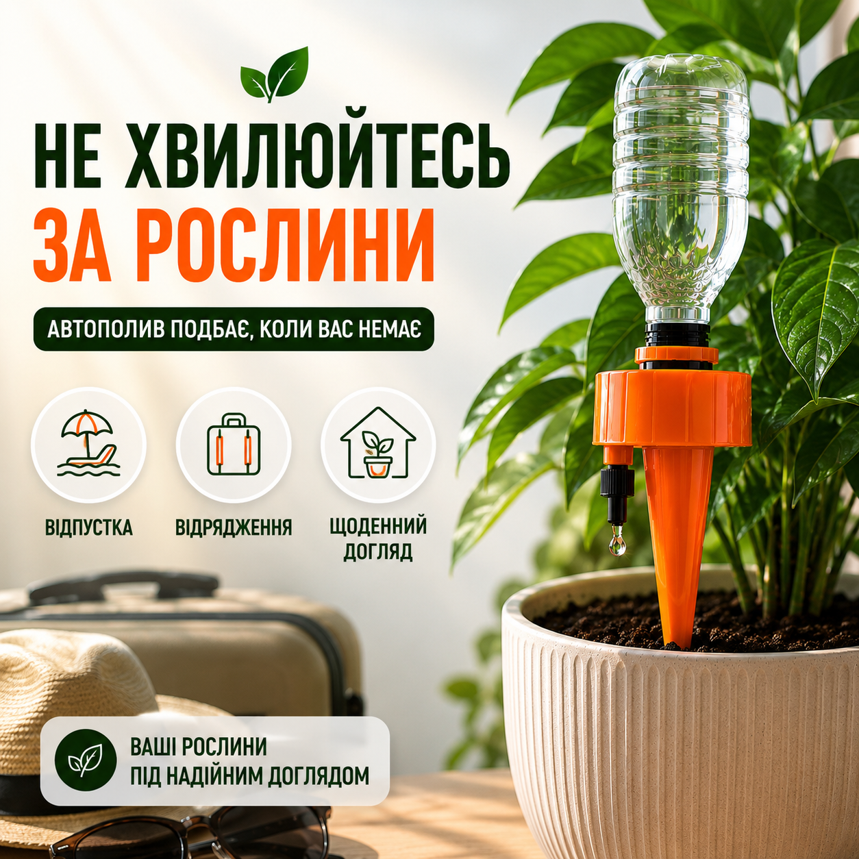Автополив для рослин під пластикові пляшки, регульований крапельний полив, помаранчевий, набір 6 шт-thumbmail-6