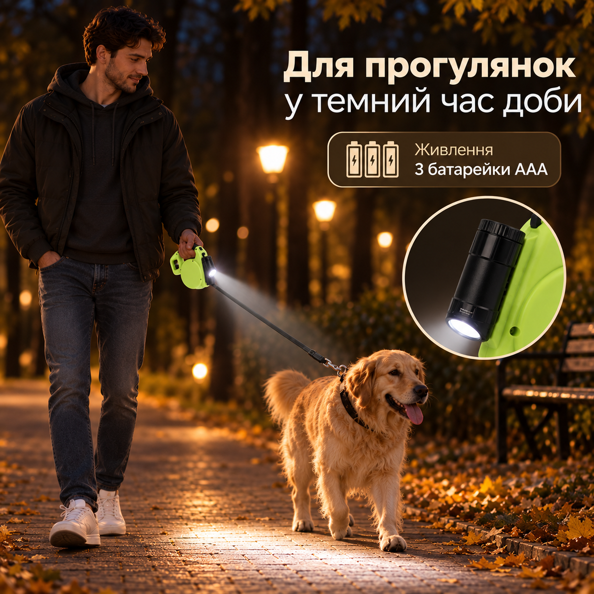 Автоматичний повідок для собак рулетка 5 м з LED-ліхтариком і контейнером для пакетів-thumbmail-5