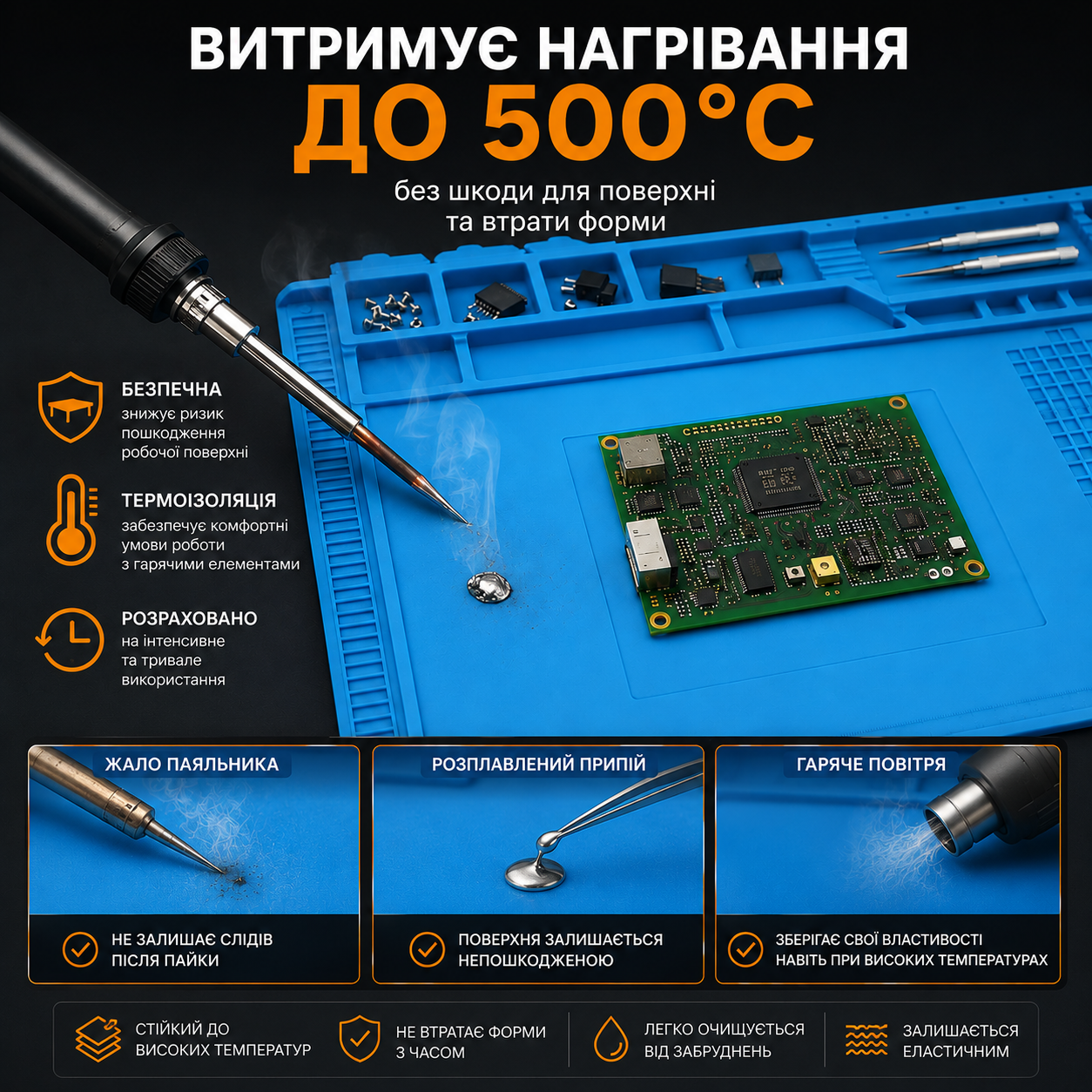 Магнітний силіконовий килимок для пайки 45×30 см термостійкий до 500°C з органайзером для інструментів та деталей-thumbmail-5