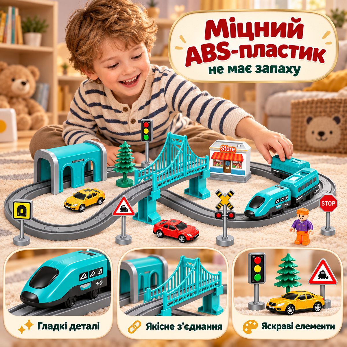 Залізниця дитяча з електропоїздом 66 деталей 230 см-thumbmail-3