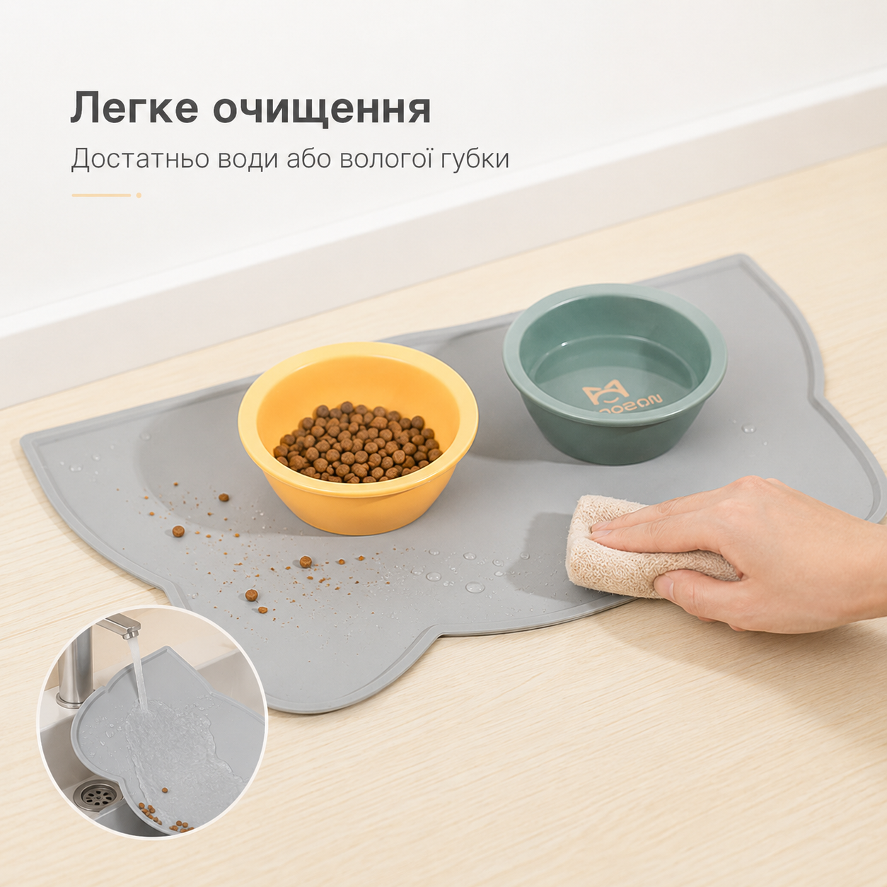 Силіконовий килимок під миски для котів і собак, антиковзкий, 44×24 см, сірий-thumbmail-3