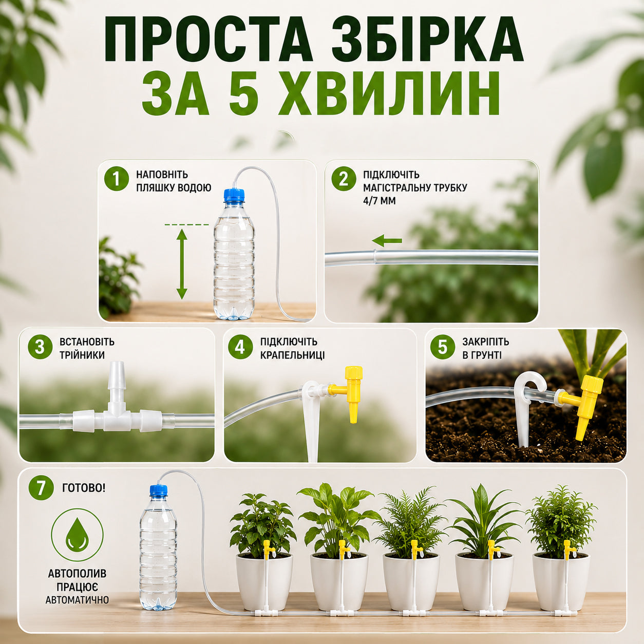 Набір зрошення й крапельного автополиву з пляшки для кімнатних рослин у вазонах (система, комплект)-thumbmail-3