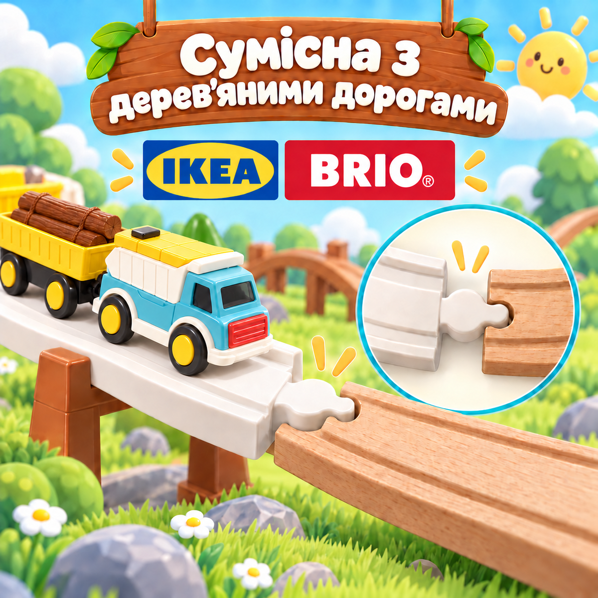 Залізниця ігровий набір Ліс FOREST TRACK, 36 деталей з електромобілем і причепами, траса 85,3 × 52,4 см-thumbmail-3