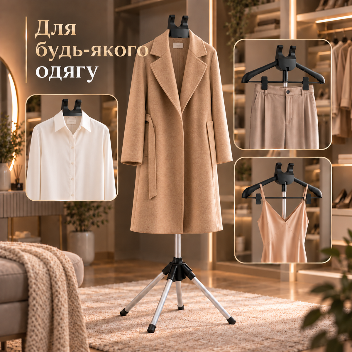 Підлогова стійка для відпарювання одягу, телескопічна основа 83–160 см-thumbmail-3
