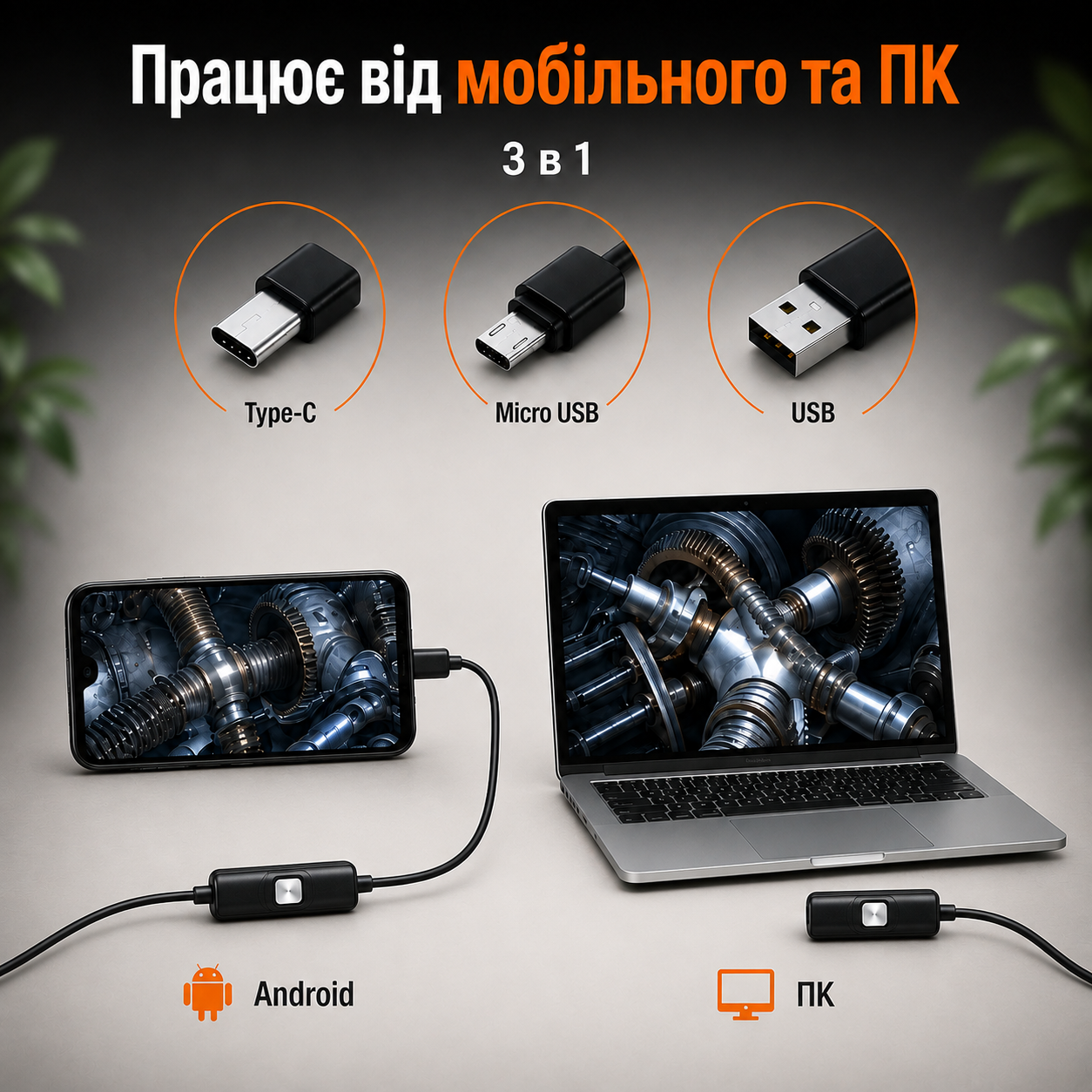 Камера-ендоскоп 7 мм з підсвіткою 6 LED, IP67, USB / Micro USB / Type-C для Android та ПК-thumbmail-3