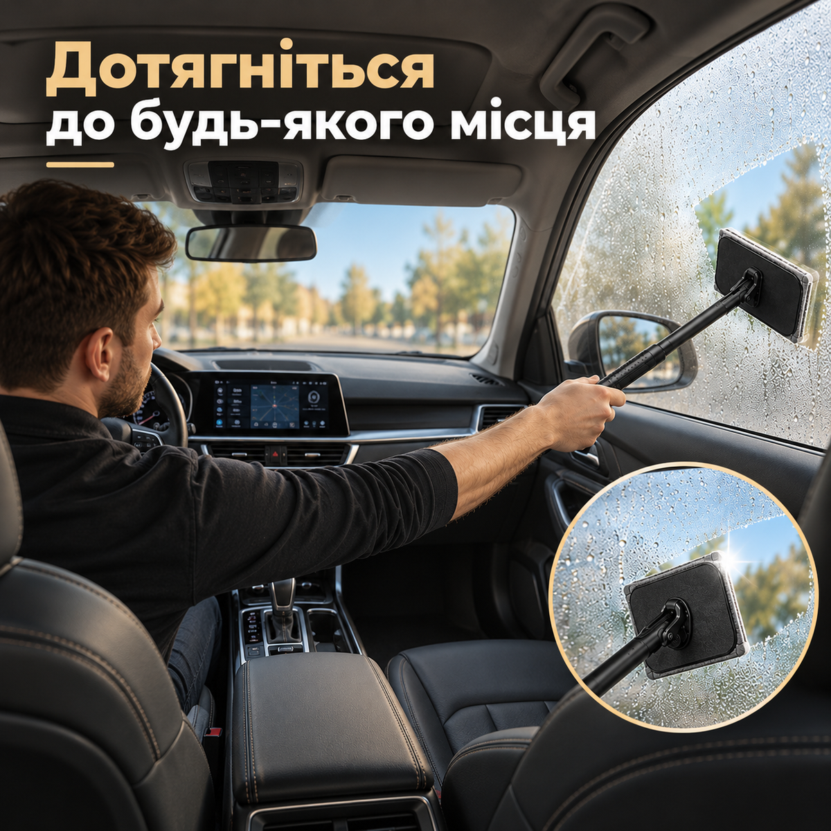 Щітка від запотівання для очищення скла автомобіля 46 см, з мікрофіброю, поворотною головкою 180° і розпилювачем-thumbmail-3