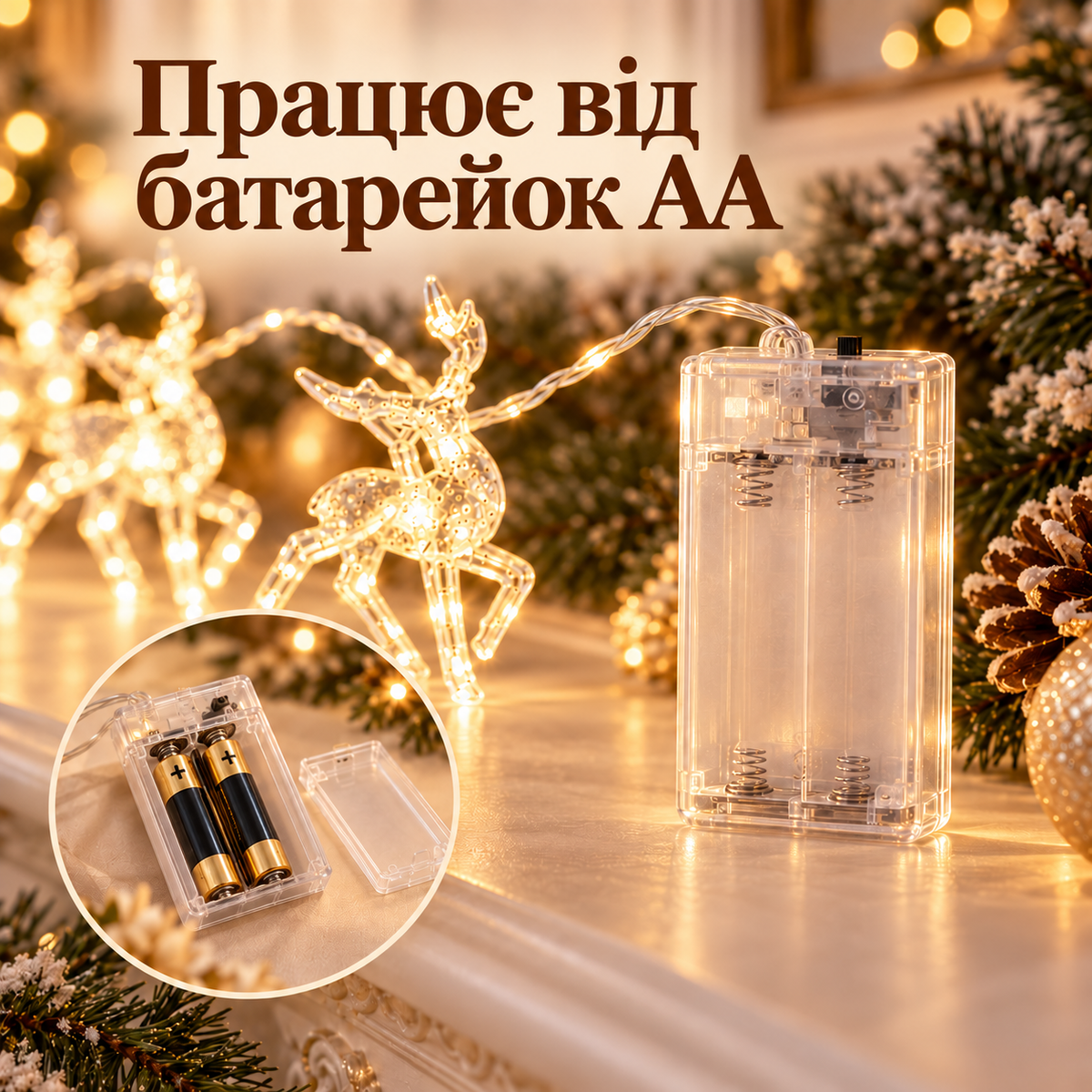 Світлодіодна гірлянда з оленями 1,5 м, 9 LED фігурок 12 × 6 см, тепле біле світло, на батарейках AA-thumbmail-4