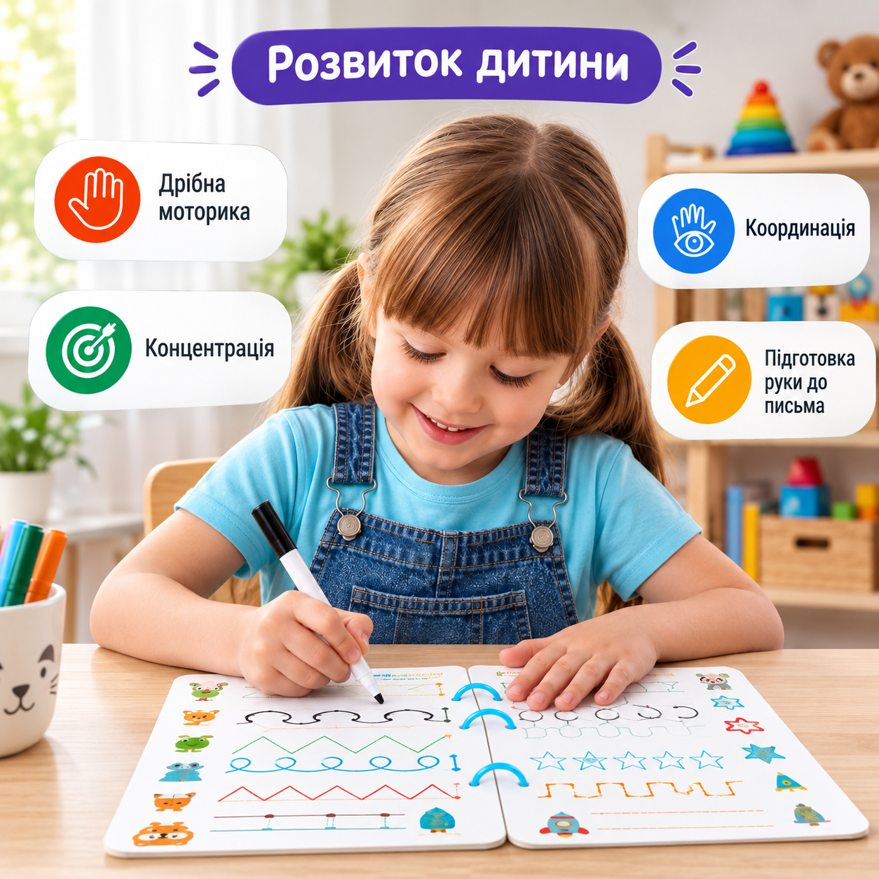 Книга для письма та розвитку моторики, багаторазова, з маркером 96 сторінок-thumbmail-4