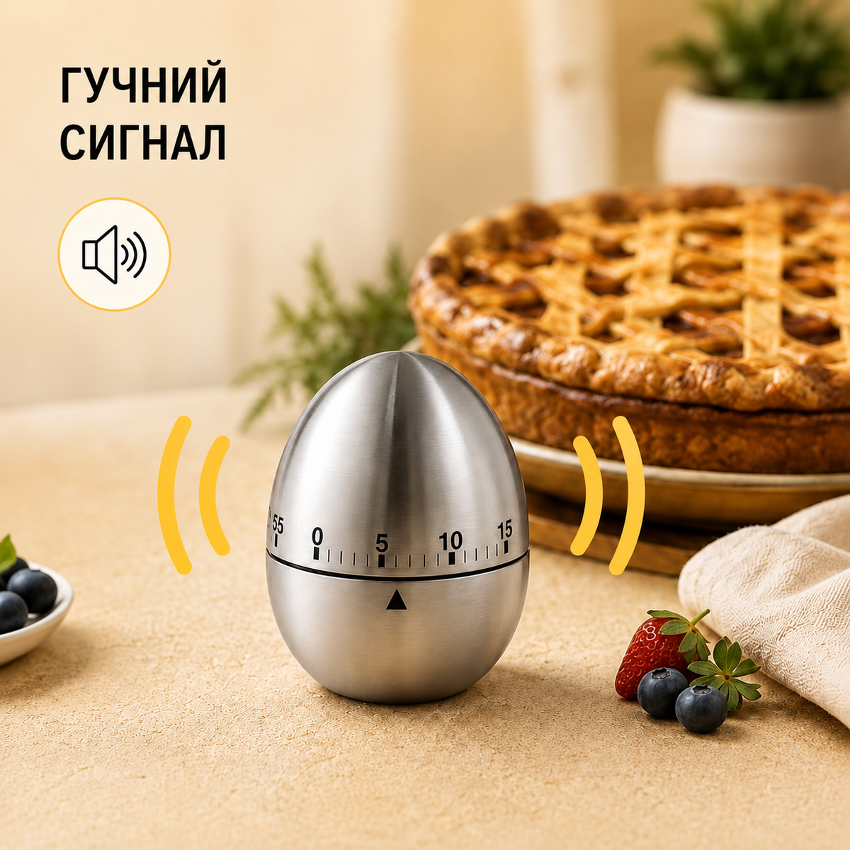 Кухонний механічний таймер до 60 хвилин без батарейок, нержавіюча сталь, сріблястий-thumbmail-4