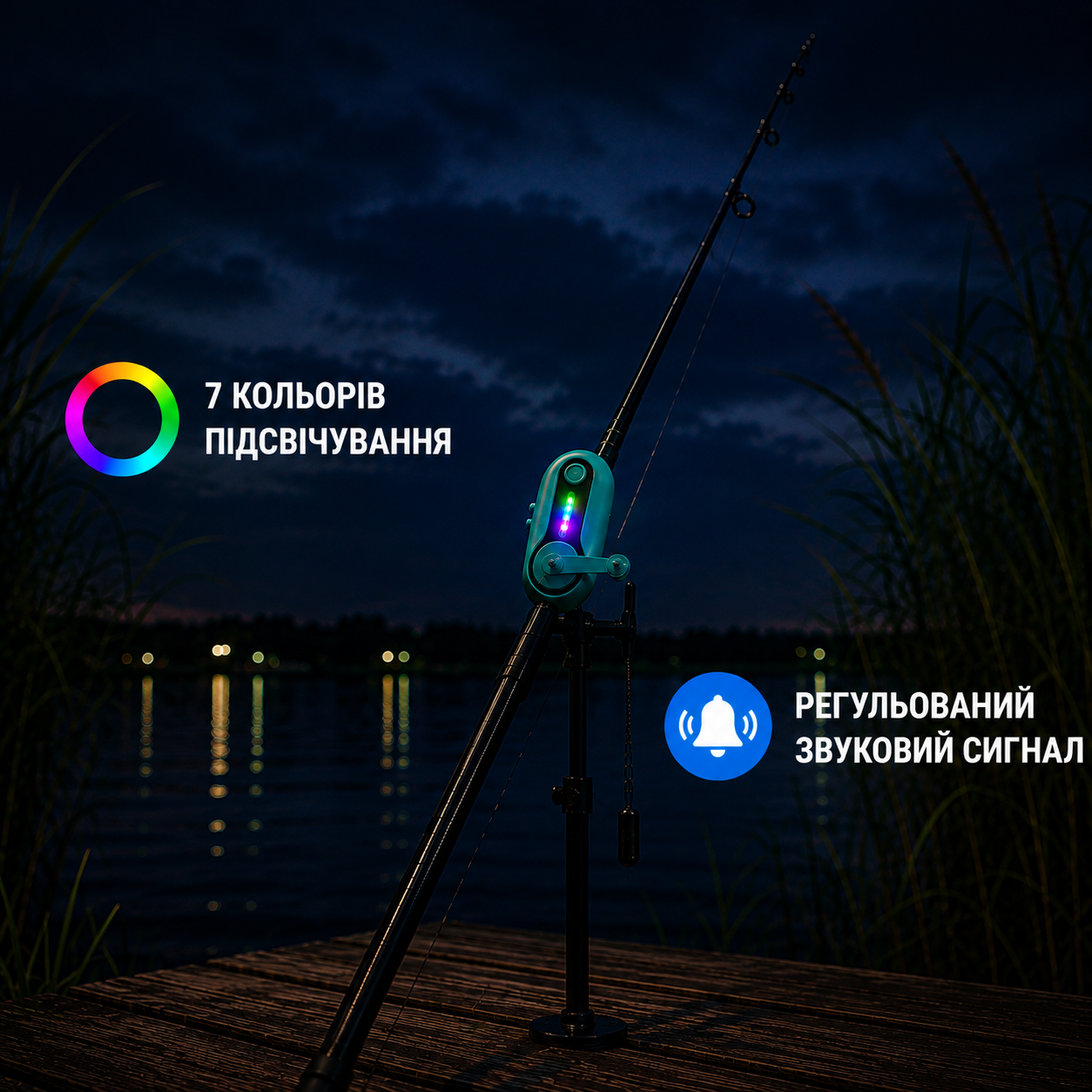 Електронний сигналізатор клювання для вудок, водонепроникний, LED-індикатор, регулювання гучності, бірюзовий-thumbmail-4