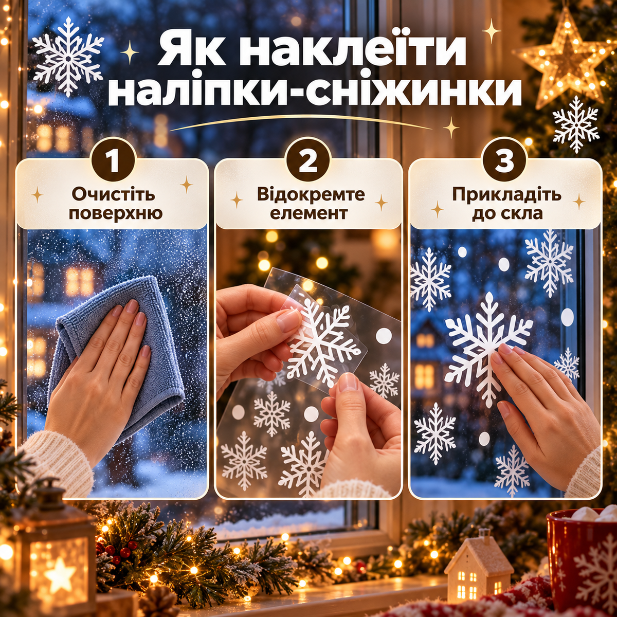 Наліпки-сніжинки на вікна, 197 шт. на 6 аркушах, багаторазове використання, з ПВХ, білі-thumbmail-4