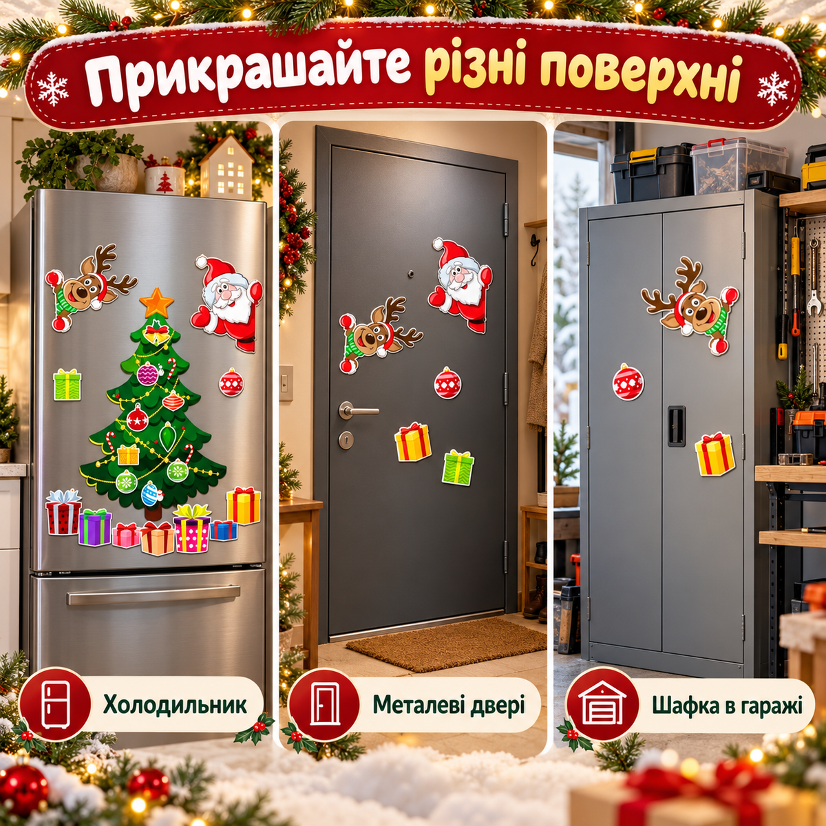 Новорічні магніти на холодильник для металевих поверхонь, магнітна новорічна ялинка на холодильник-thumbmail-4