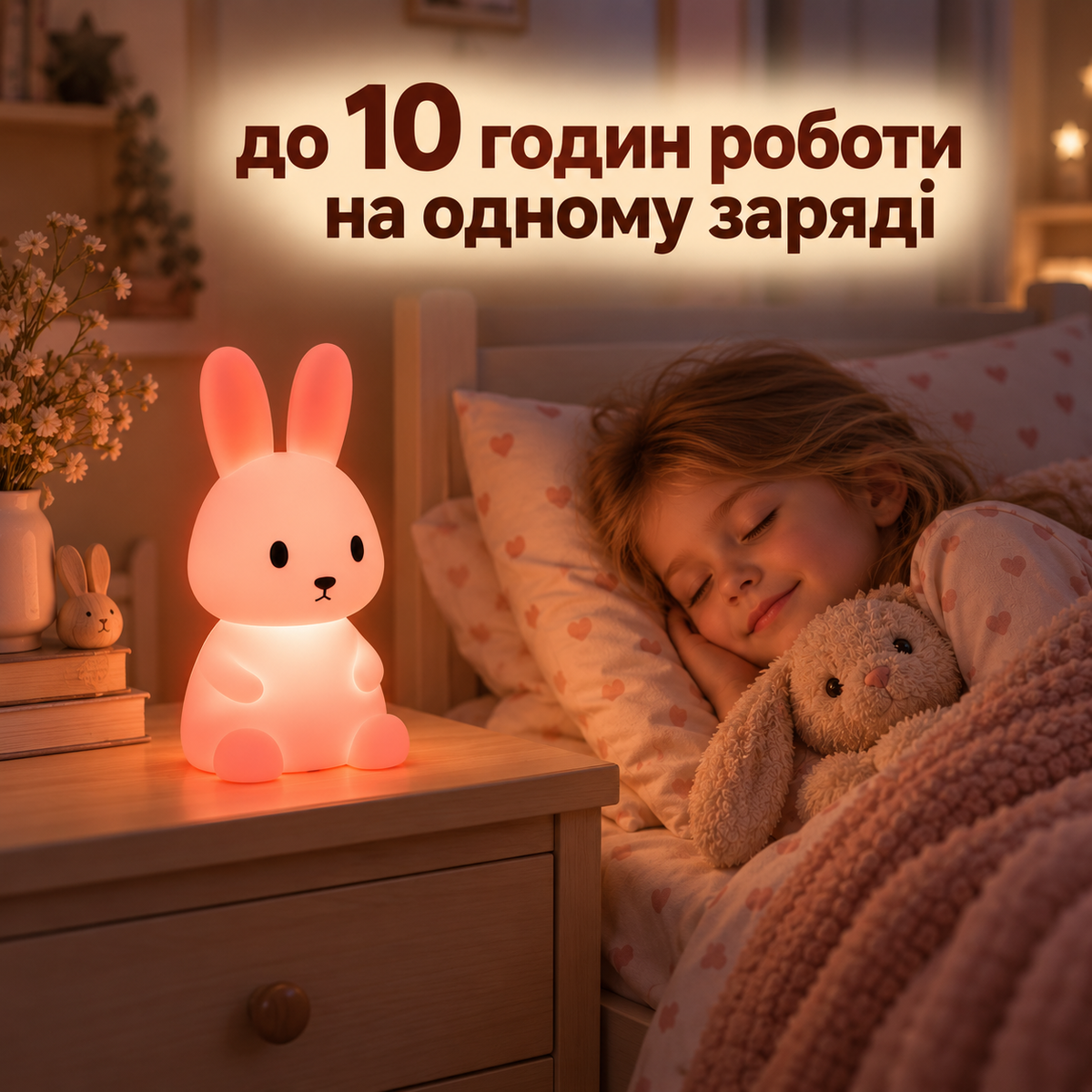 Силіконовий нічник-зайчик дитячий, сенсорне керування, 8 кольорів, до 10 годин роботи, зарядка від USB, 20,7 × 9,4 × 9,2 см-thumbmail-4