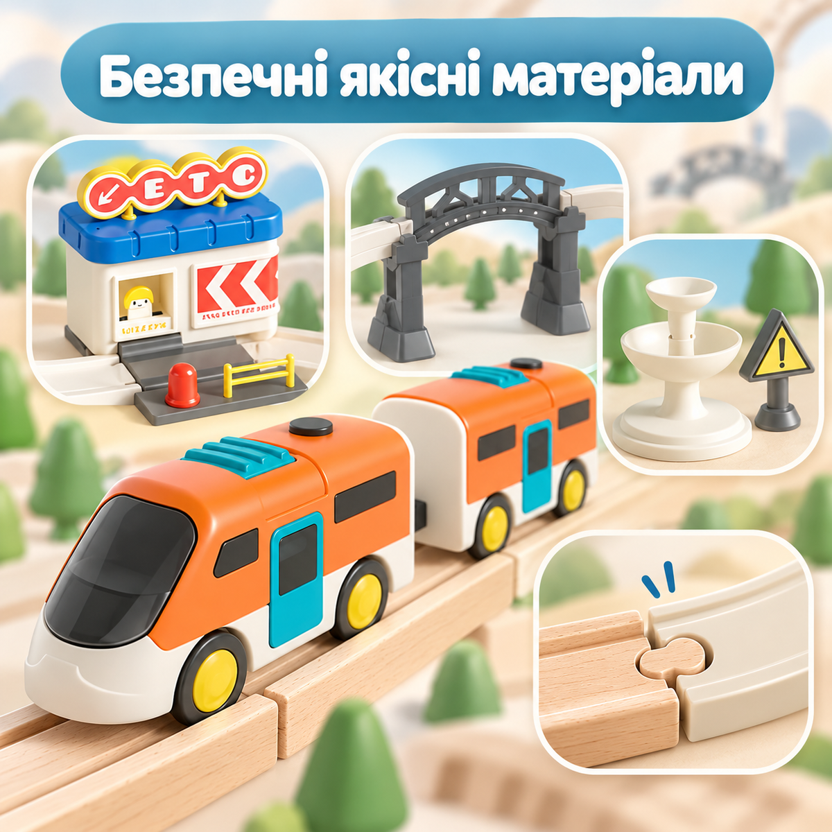 Дитяча залізниця 36 деталей з електропоїздом і вагоном, мостом, станціями, опорами та декораціями, ігровий набір від 3 років