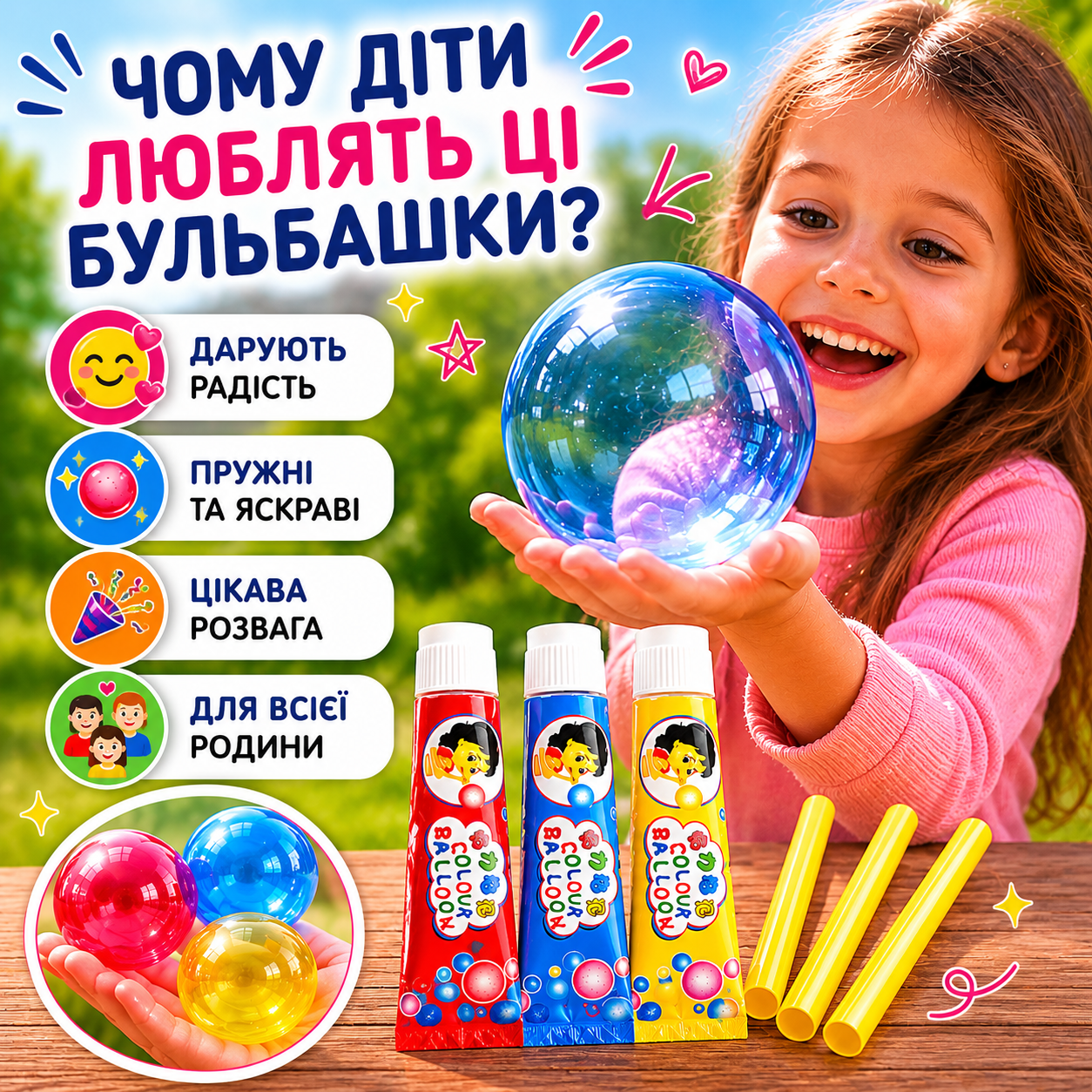 Набір нелопаючихся мильних бульбашок GeiliPo, 3 кольори, 3 тюбики по 7 г з трубочками-thumbmail-6