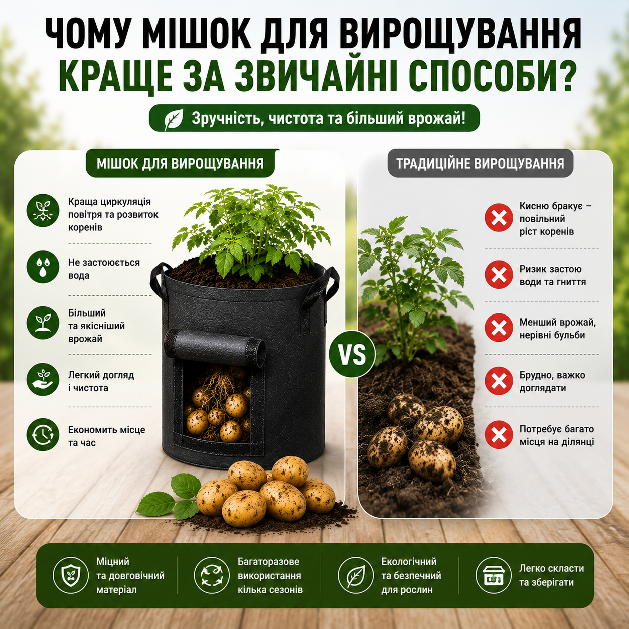 Тканинний мішок для вирощування картоплі та овочів 38 л з оглядовим вікном, чорний, 35×40 см-thumbmail-6