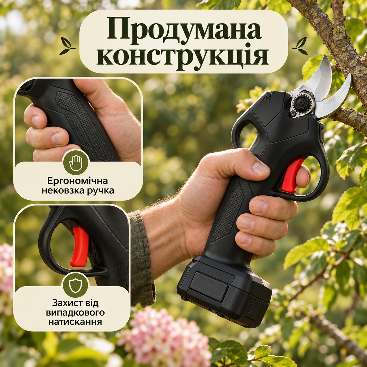 Акумуляторний секатор для обрізання гілок діаметр зрізу до 30 мм, 2 акумулятори 2000 мАг, леза зі сталі SK5-thumbmail-5