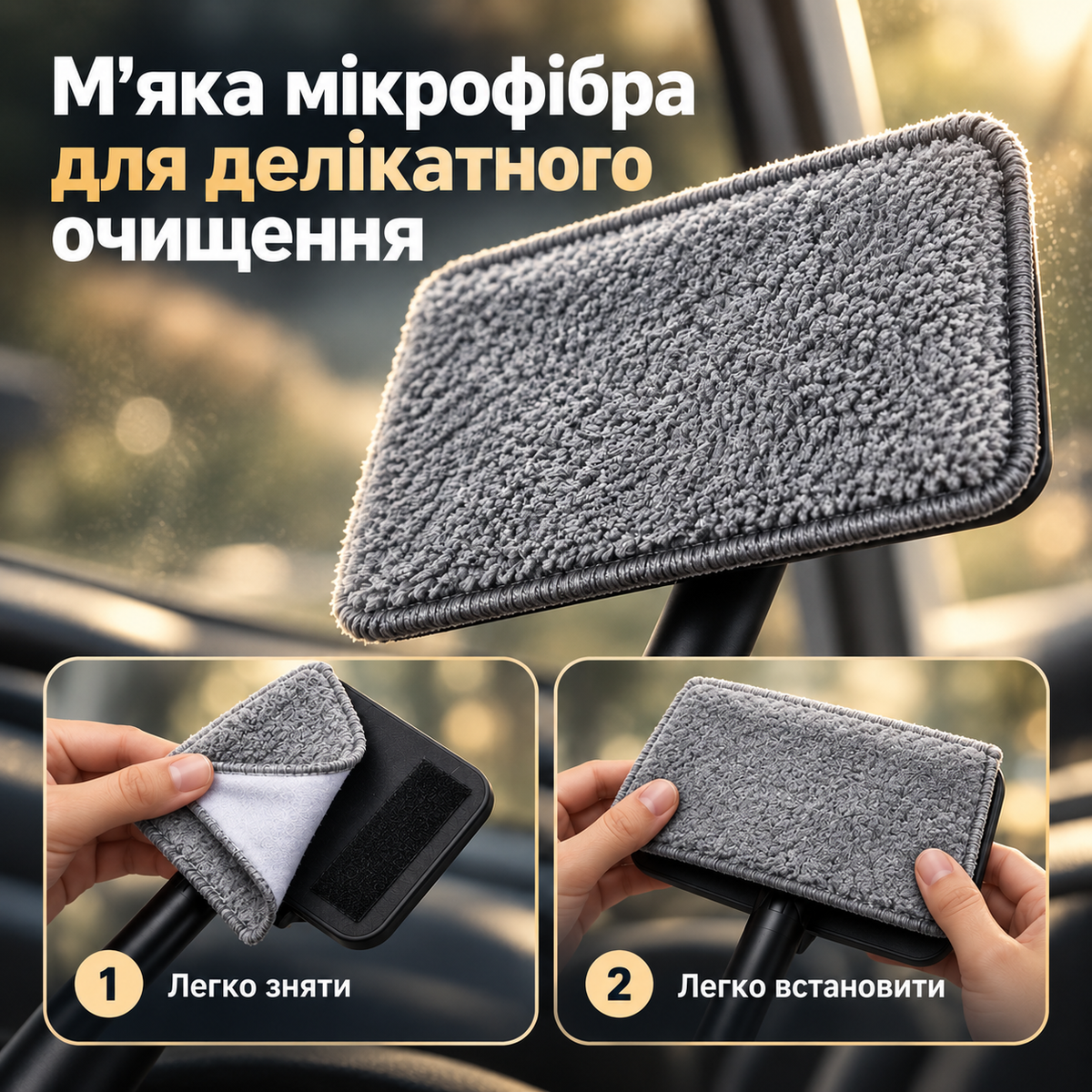 Щітка від запотівання для очищення скла автомобіля 46 см, з мікрофіброю, поворотною головкою 180° і розпилювачем-thumbmail-5
