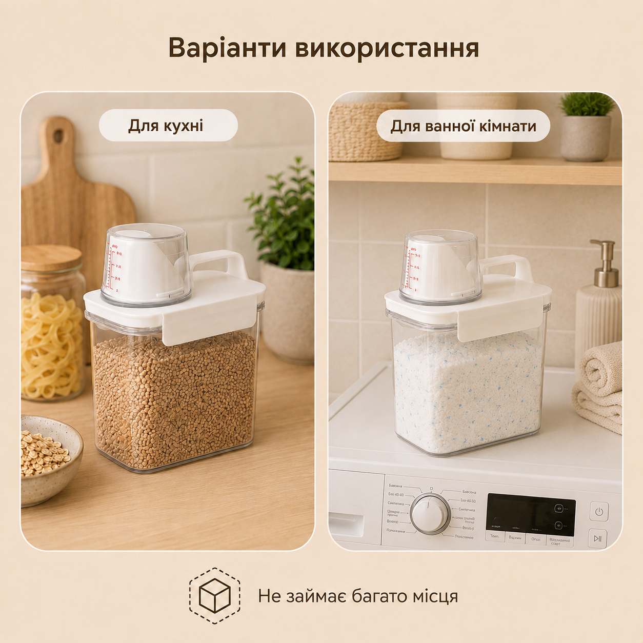Контейнер для порошку, круп і сипучих продуктів, 1,1 л, з герметичною кришкою та мірним стаканчиком 150 мл-thumbmail-5