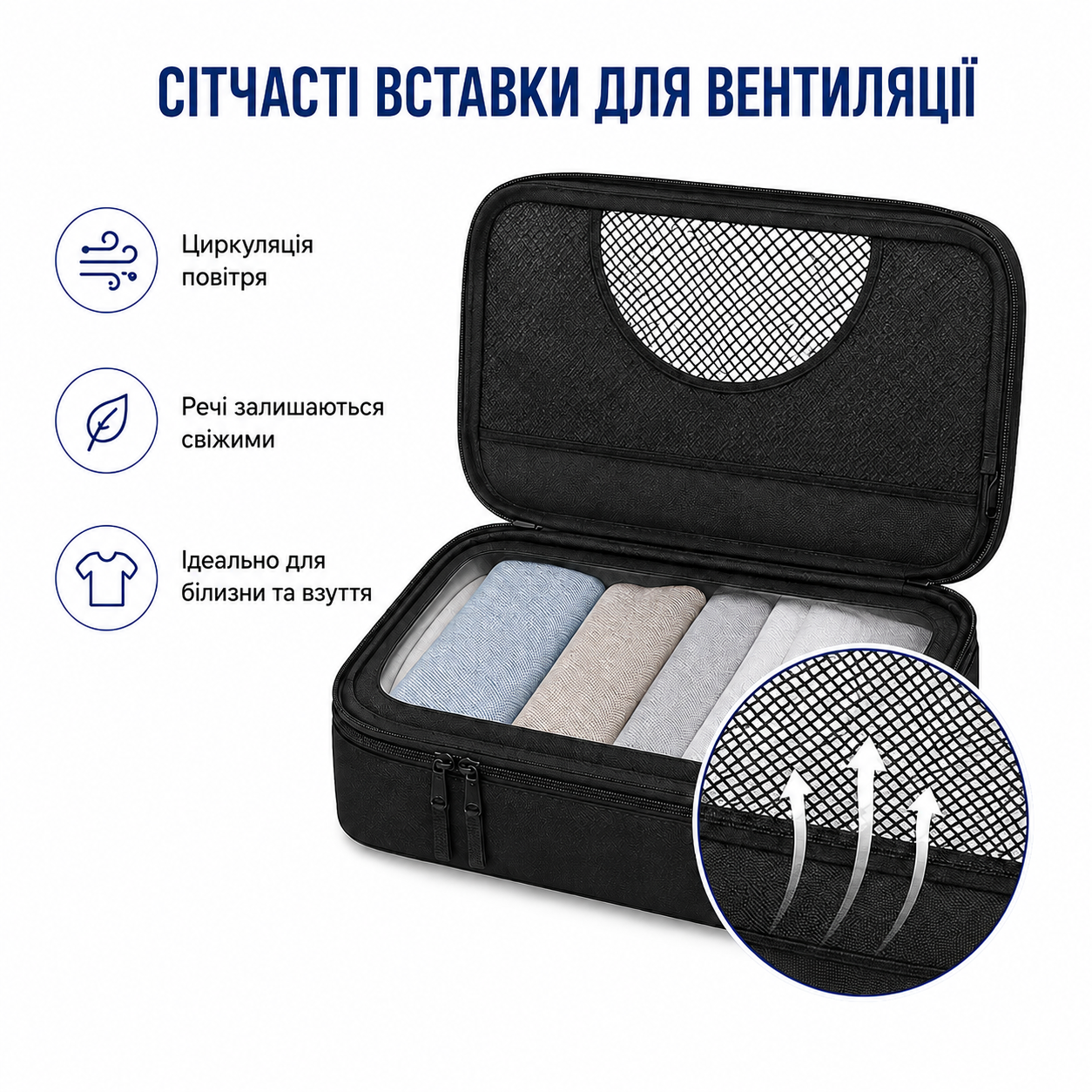 Набір дорожніх органайзерів для валізи 8 в 1, з прозорими вставками, косметичкою та чохлом для взуття, чорний-thumbmail-5