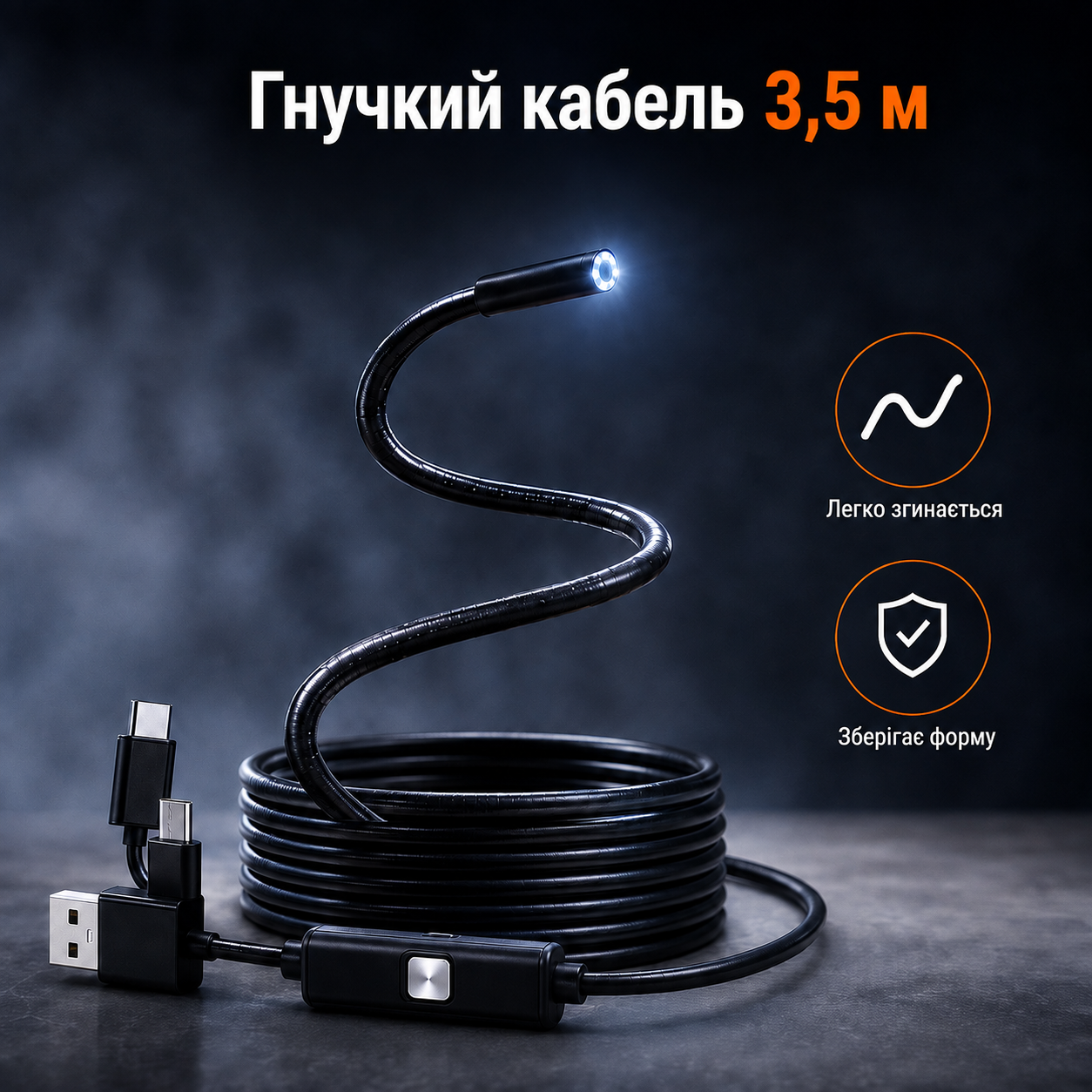 Камера-ендоскоп 7 мм з підсвіткою 6 LED, IP67, USB / Micro USB / Type-C для Android та ПК-thumbmail-5