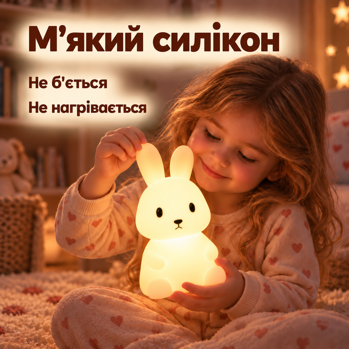 Силіконовий нічник-зайчик дитячий, сенсорне керування, 8 кольорів, до 10 годин роботи, зарядка від USB, 20,7 × 9,4 × 9,2 см-thumbmail-5