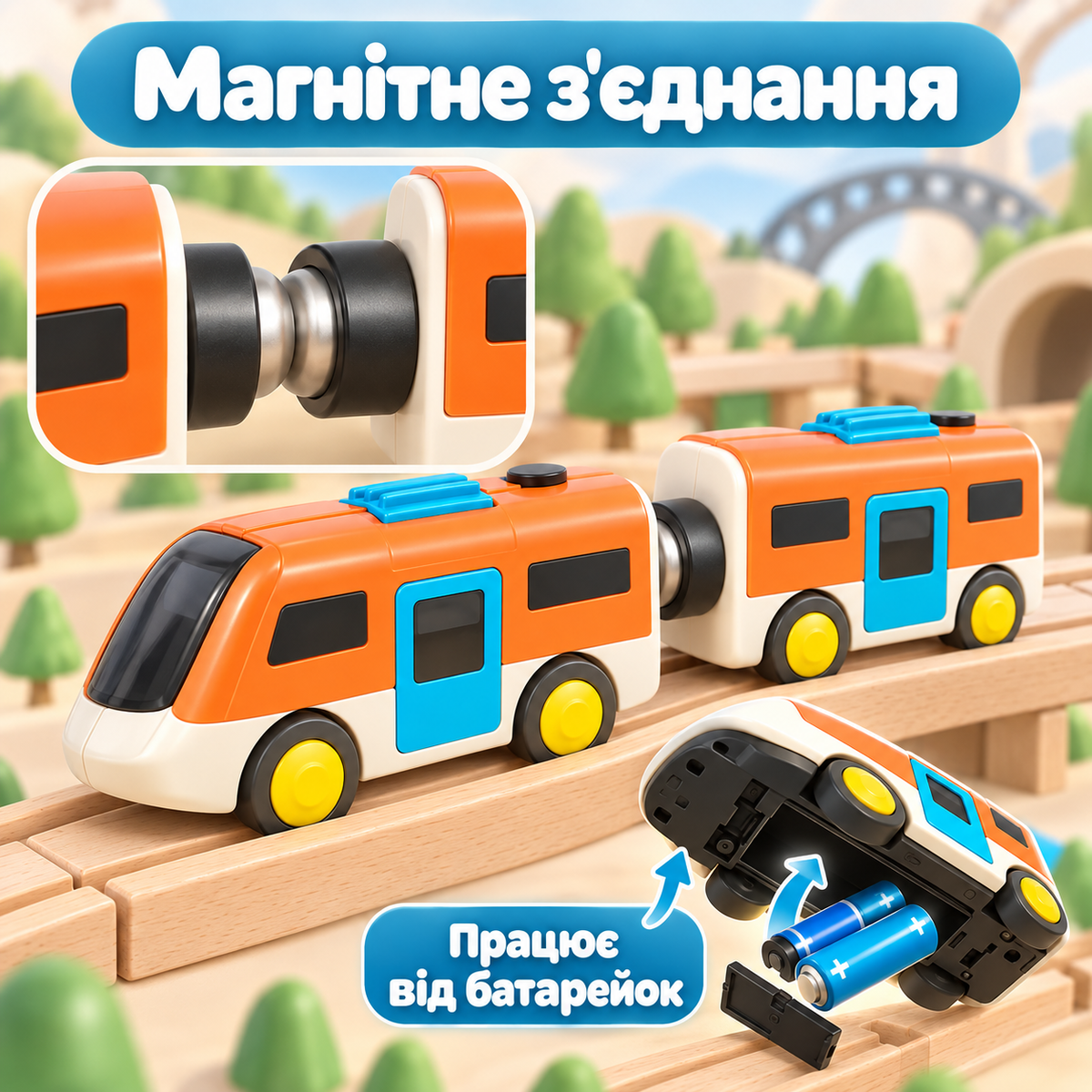 Дитяча залізниця 36 деталей з електропоїздом і вагоном, мостом, станціями, опорами та декораціями, ігровий набір від 3 років-thumbmail-4
