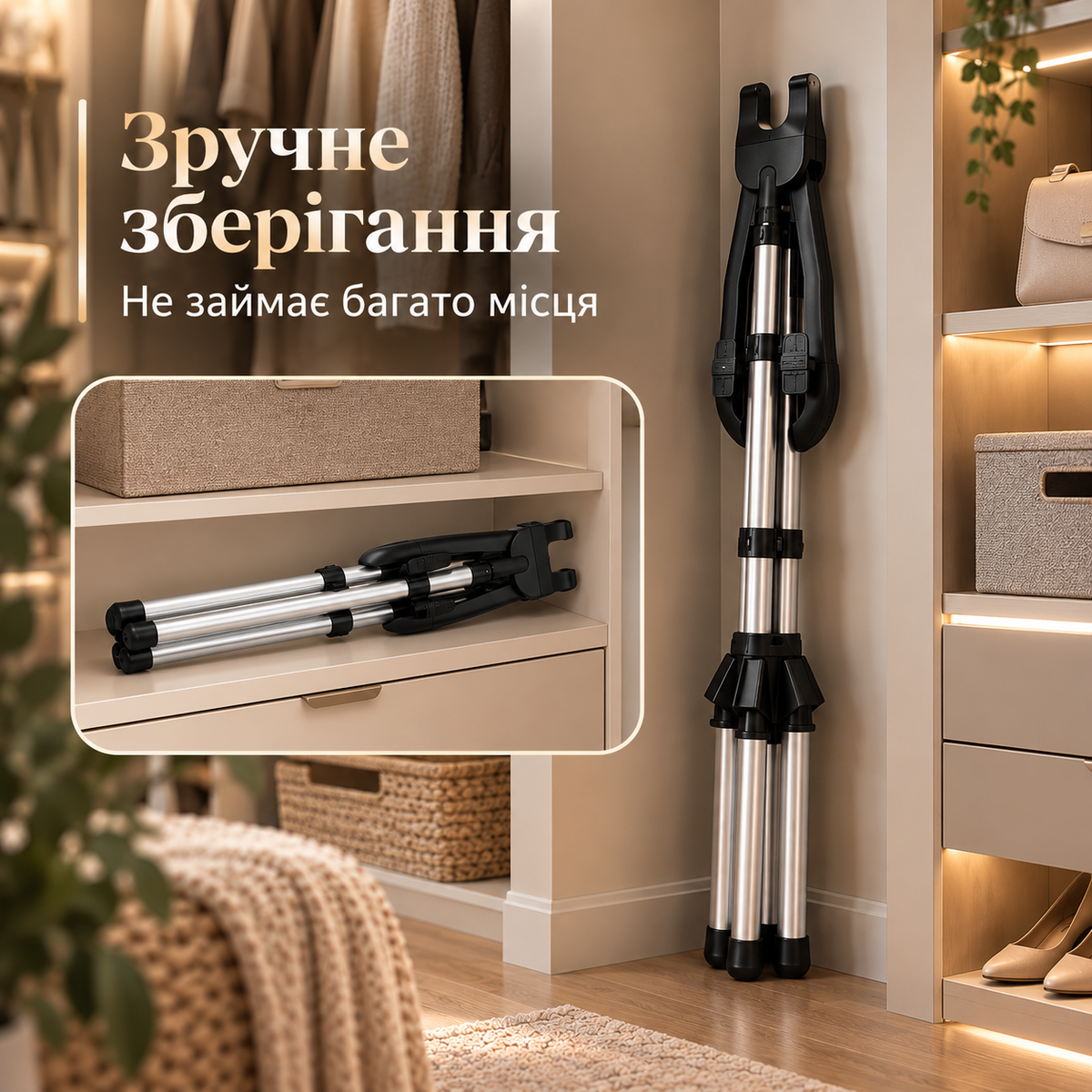 Підлогова стійка для відпарювання одягу, телескопічна основа 83–160 см-thumbmail-5