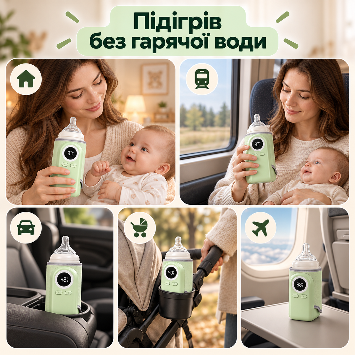 Підігрівач для пляшечки дитячої акумуляторний, регулювання температури 37–55 °C, дисплей-thumbmail-6