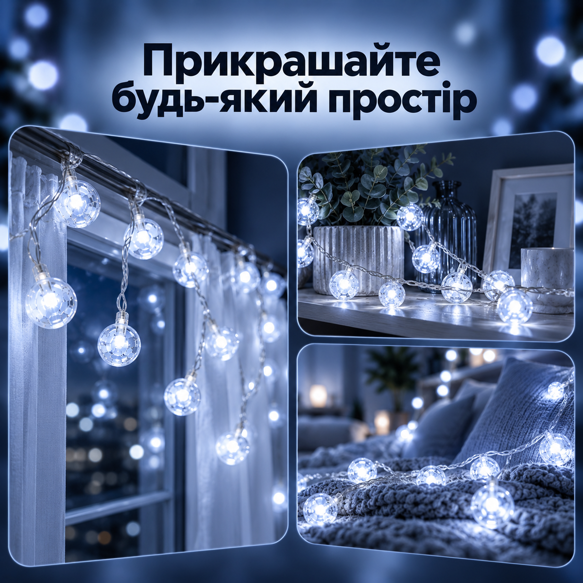 Світлодіодна гірлянда з кульками, довжина 5 м, 30 кульок, LED біле світло, на батарейках AA, 2 режими, захист IP20-thumbmail-5
